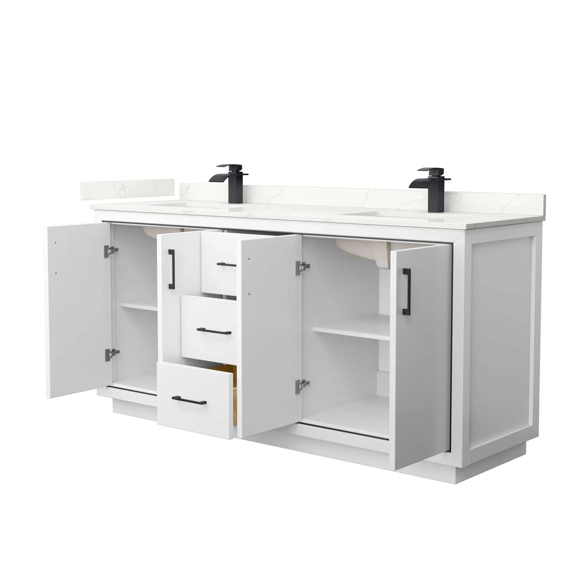72" Icon Double Bathroom Vanity in White with Matte Black Trim by Wyndham