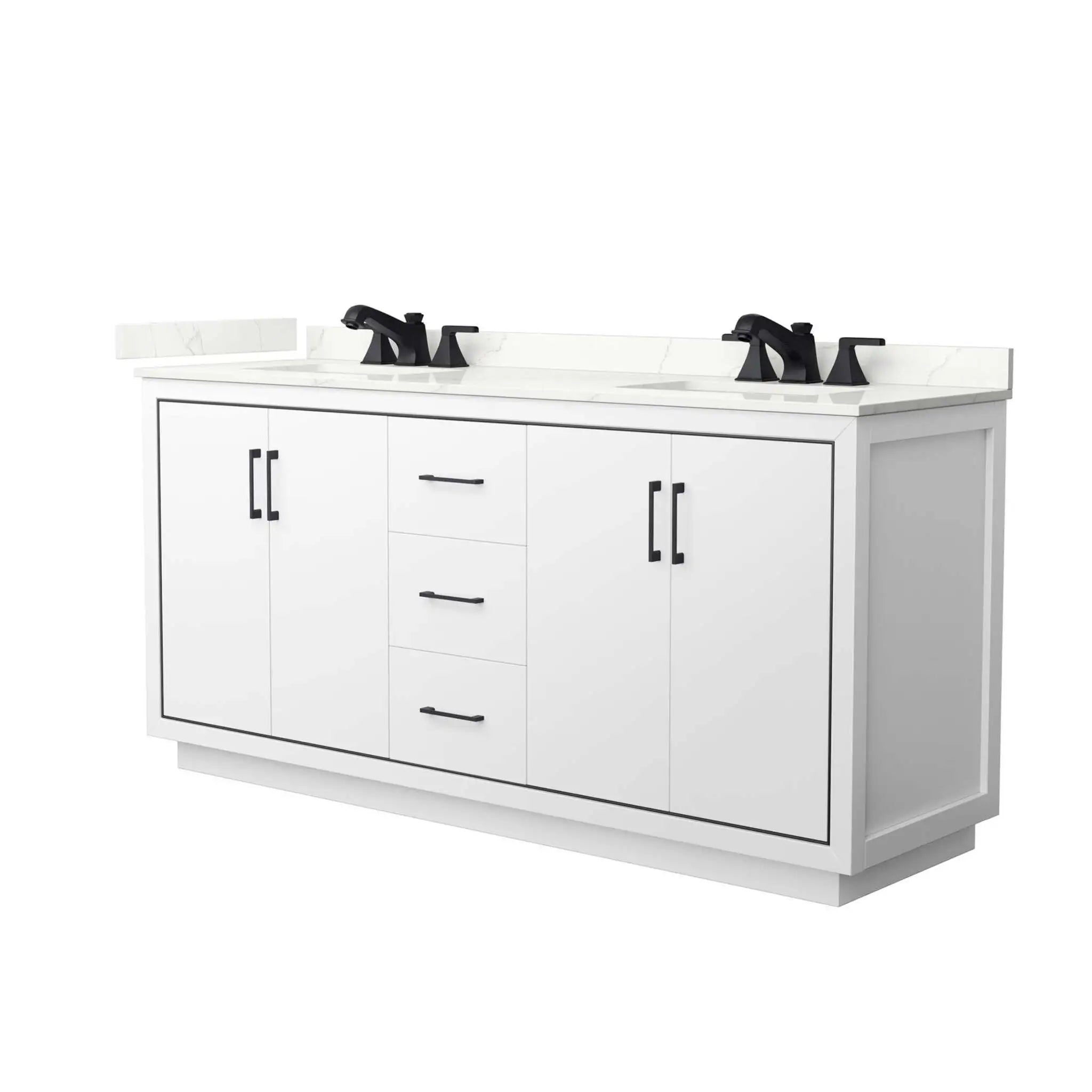 72" Icon Double Bathroom Vanity in White with Matte Black Trim by Wyndham