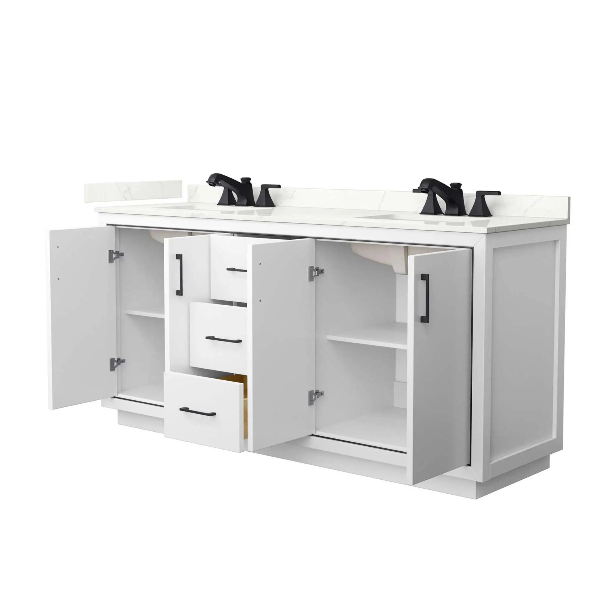 72" Icon Double Bathroom Vanity in White with Matte Black Trim by Wyndham