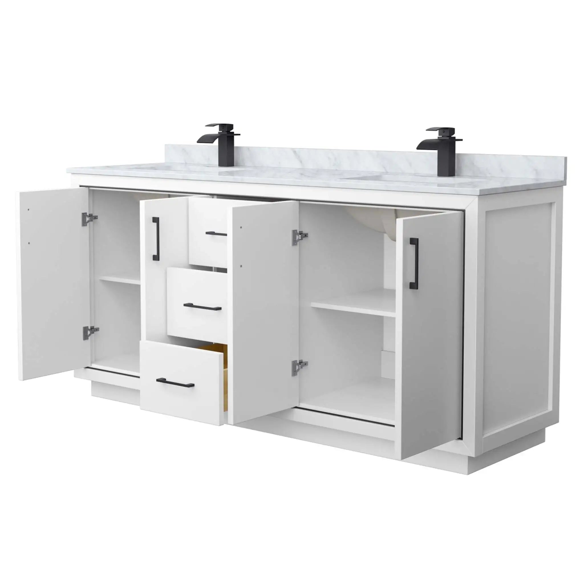 72" Icon Double Bathroom Vanity in White with Matte Black Trim by Wyndham