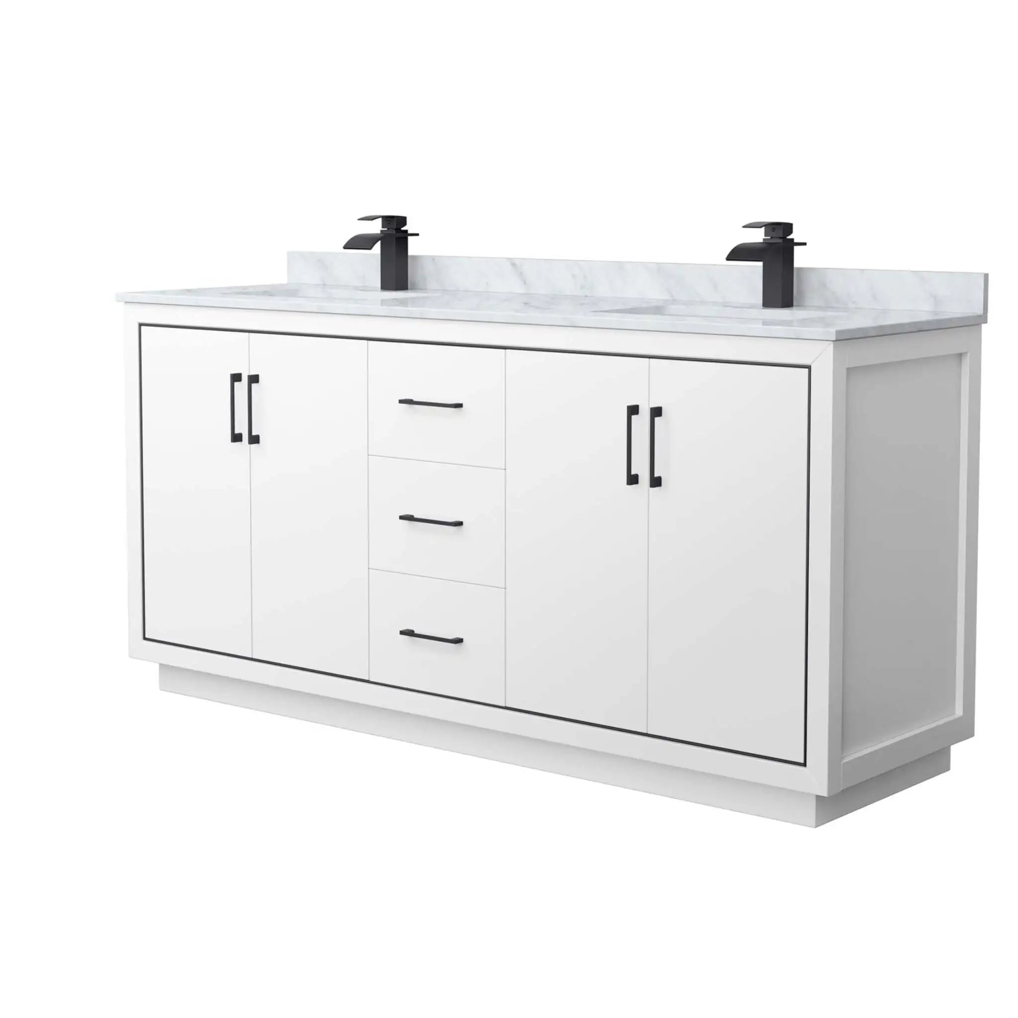 72" Icon Double Bathroom Vanity in White with Matte Black Trim by Wyndham