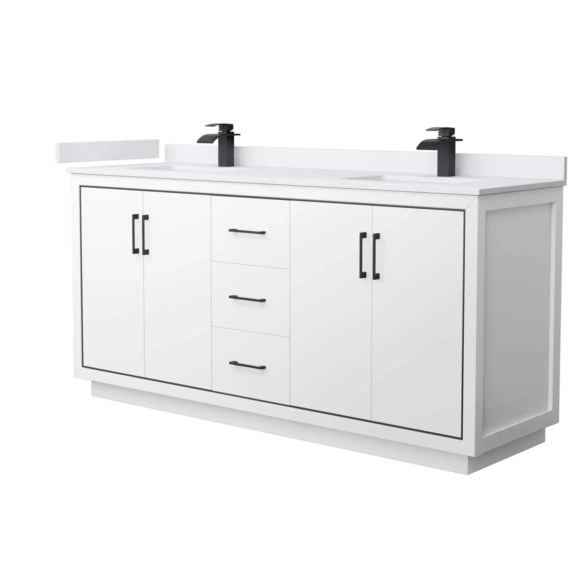72" Icon Double Bathroom Vanity in White with Matte Black Trim by Wyndham