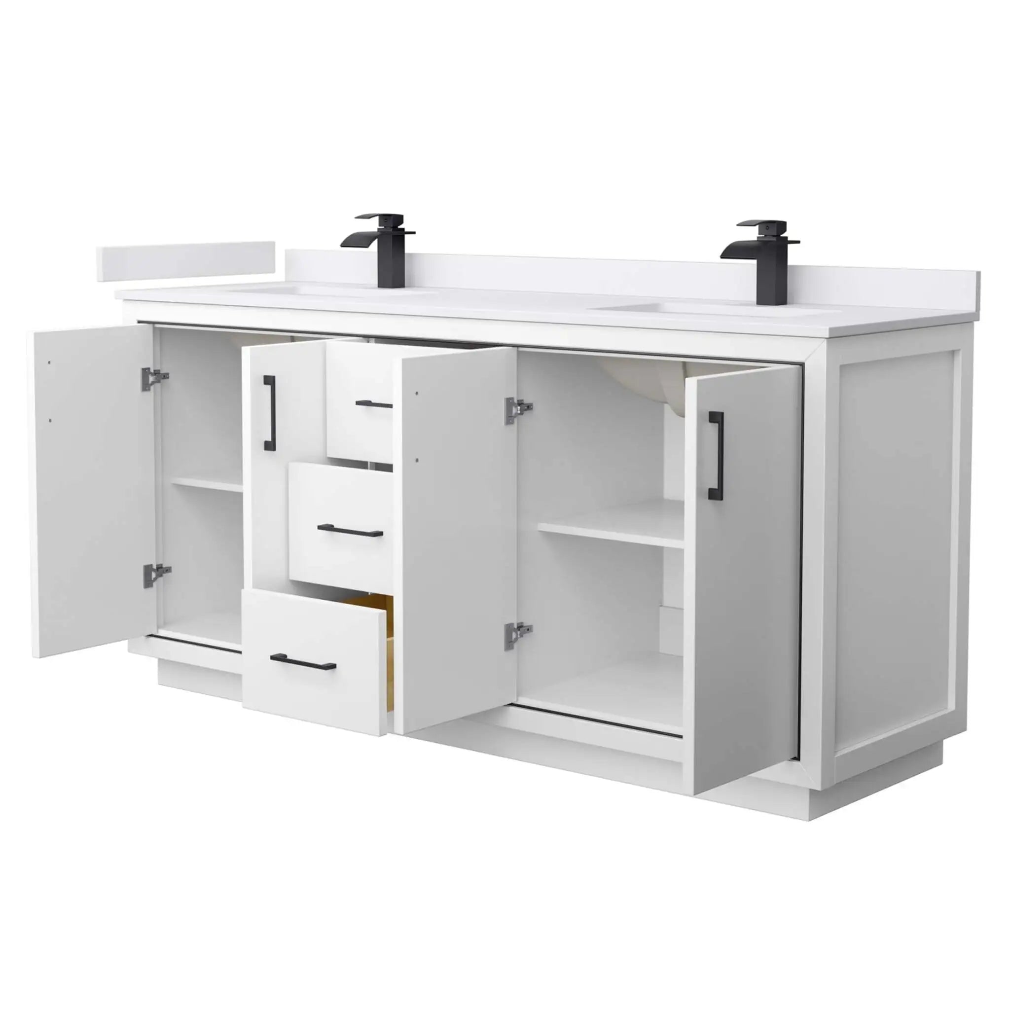 72" Icon Double Bathroom Vanity in White with Matte Black Trim by Wyndham
