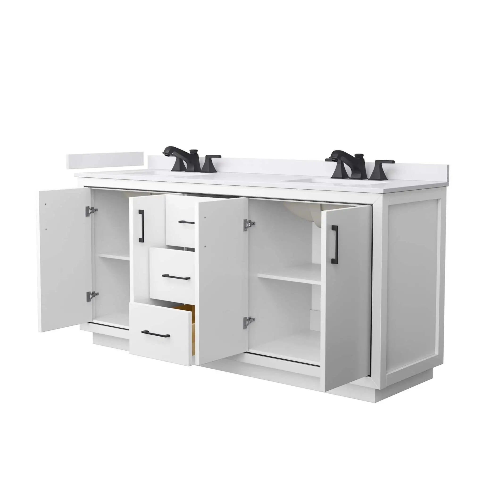 72" Icon Double Bathroom Vanity in White with Matte Black Trim by Wyndham