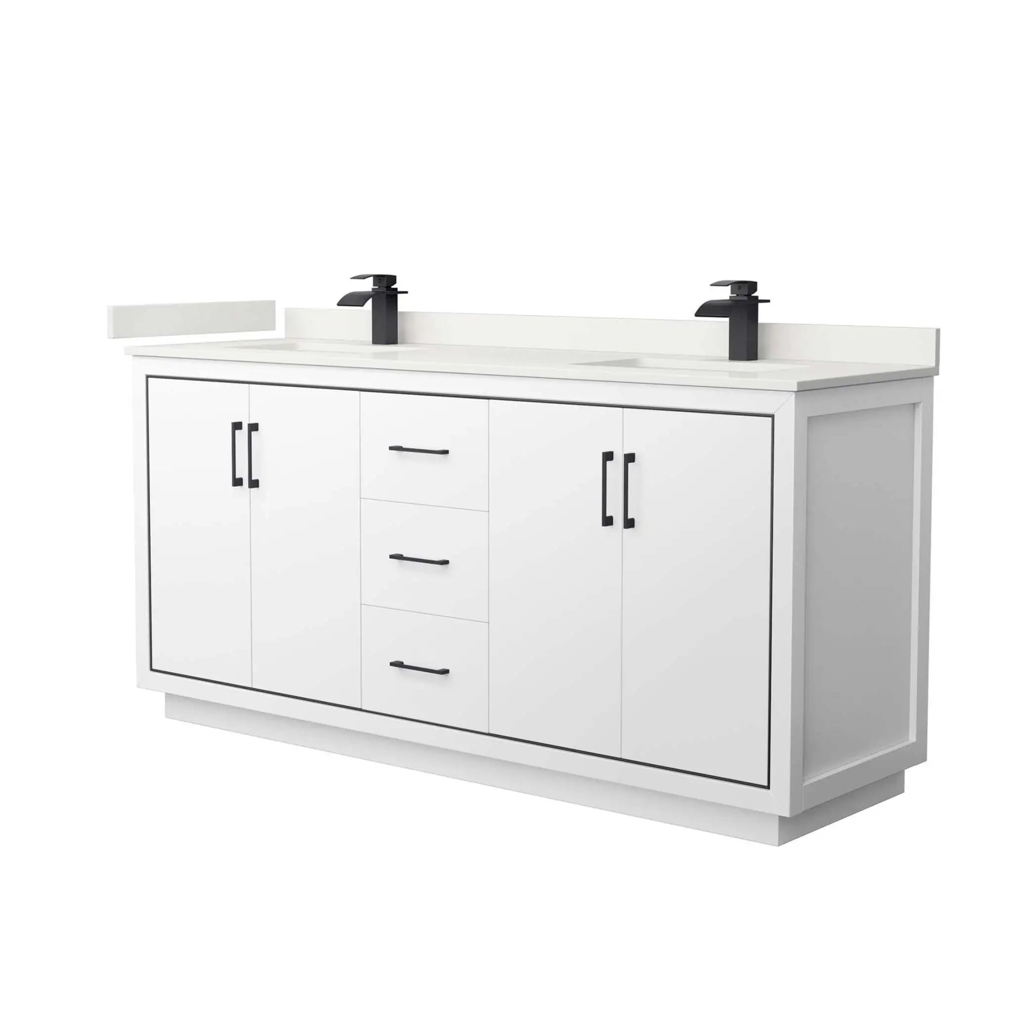 72" Icon Double Bathroom Vanity in White with Matte Black Trim by Wyndham