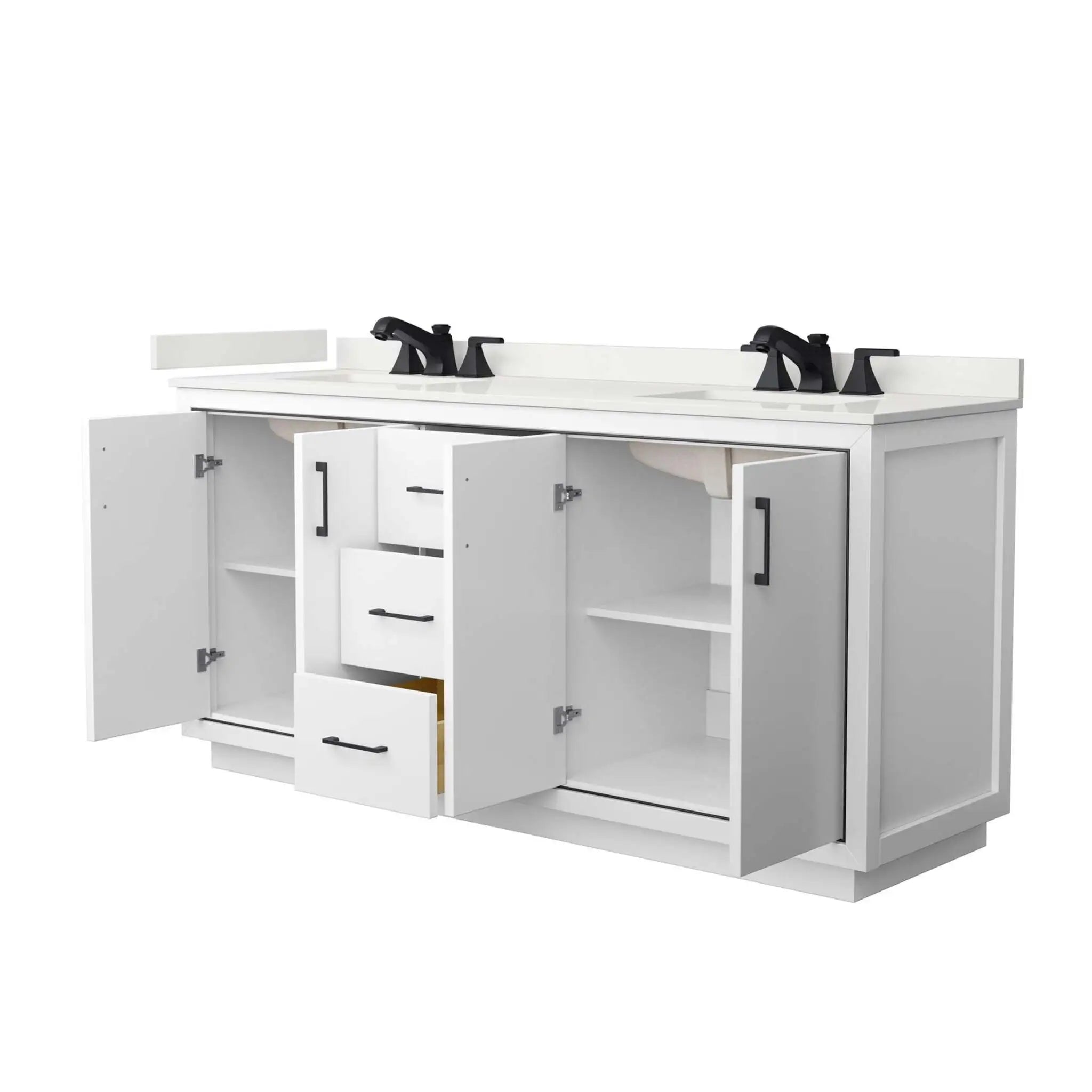 72" Icon Double Bathroom Vanity in White with Matte Black Trim by Wyndham