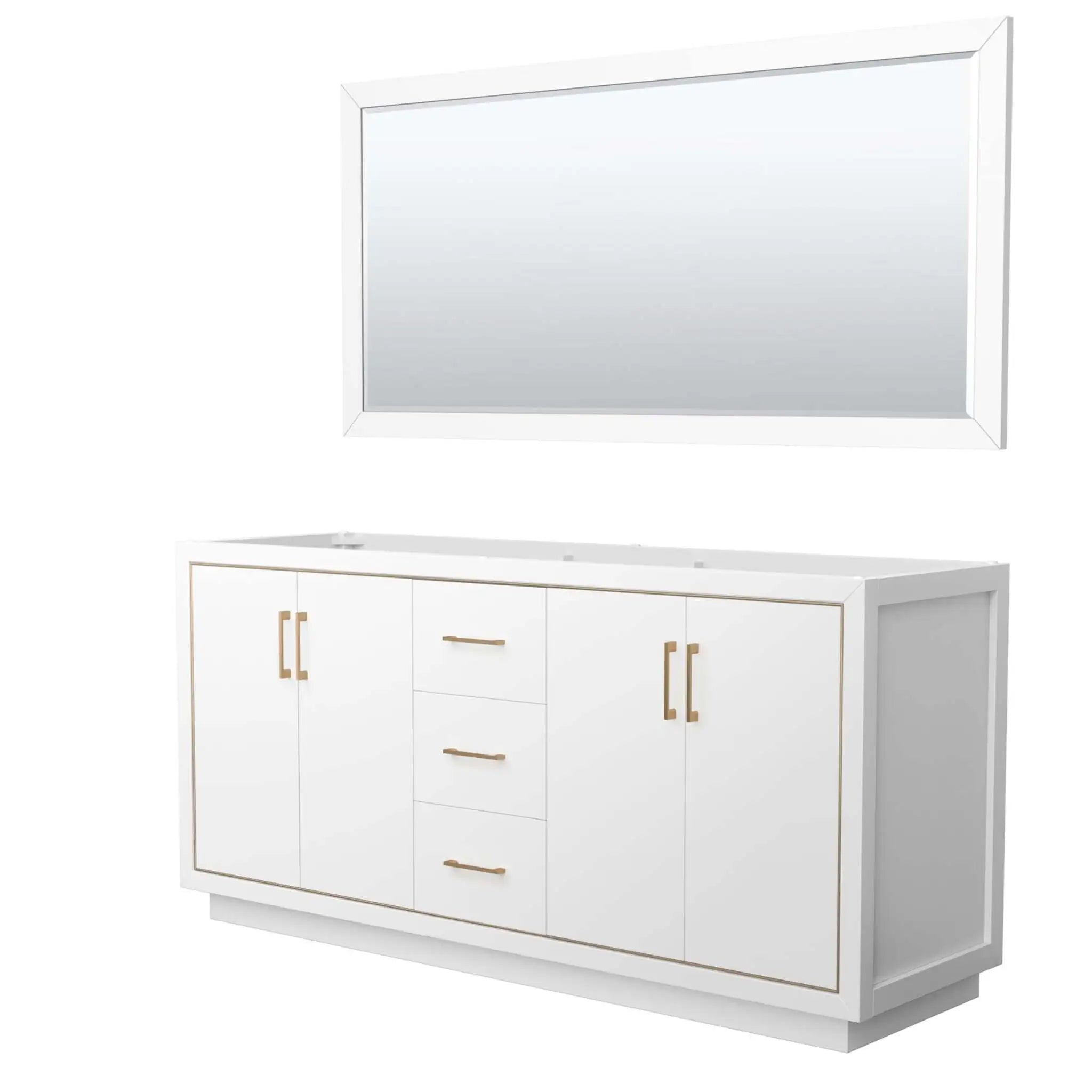 72" Icon Double Bathroom Vanity in White with Satin Bronze Trim & 70" Mirror by Wyndham
