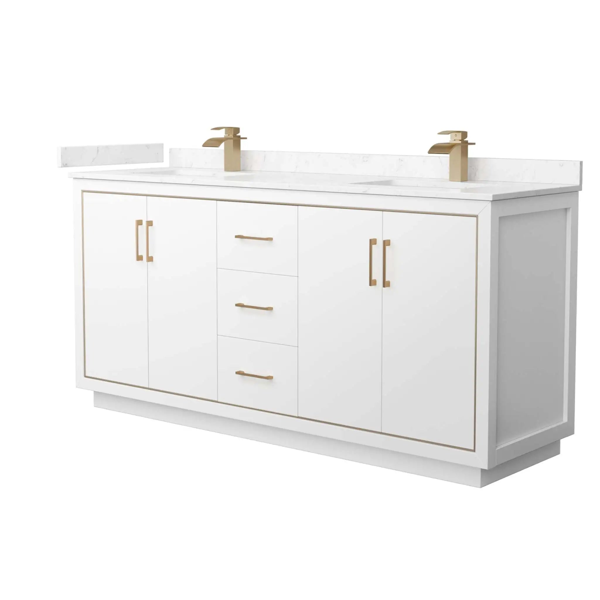 72" Icon Double Bathroom Vanity in White with Satin Bronze Trim by Wyndham