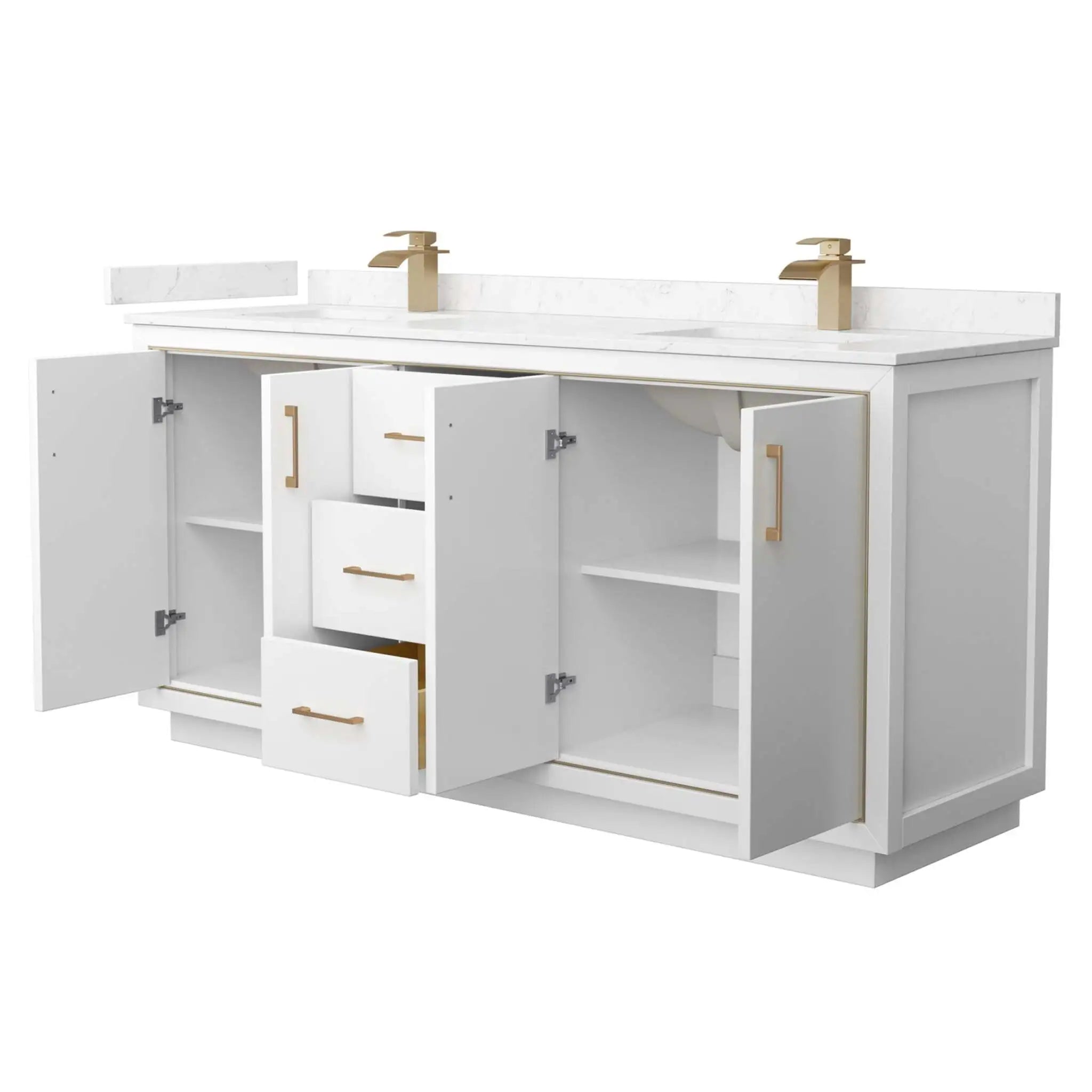 72" Icon Double Bathroom Vanity in White with Satin Bronze Trim by Wyndham