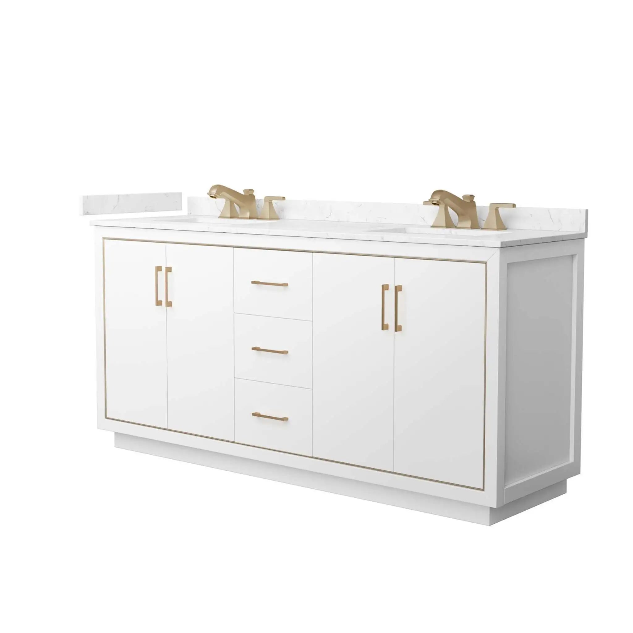 72" Icon Double Bathroom Vanity in White with Satin Bronze Trim by Wyndham