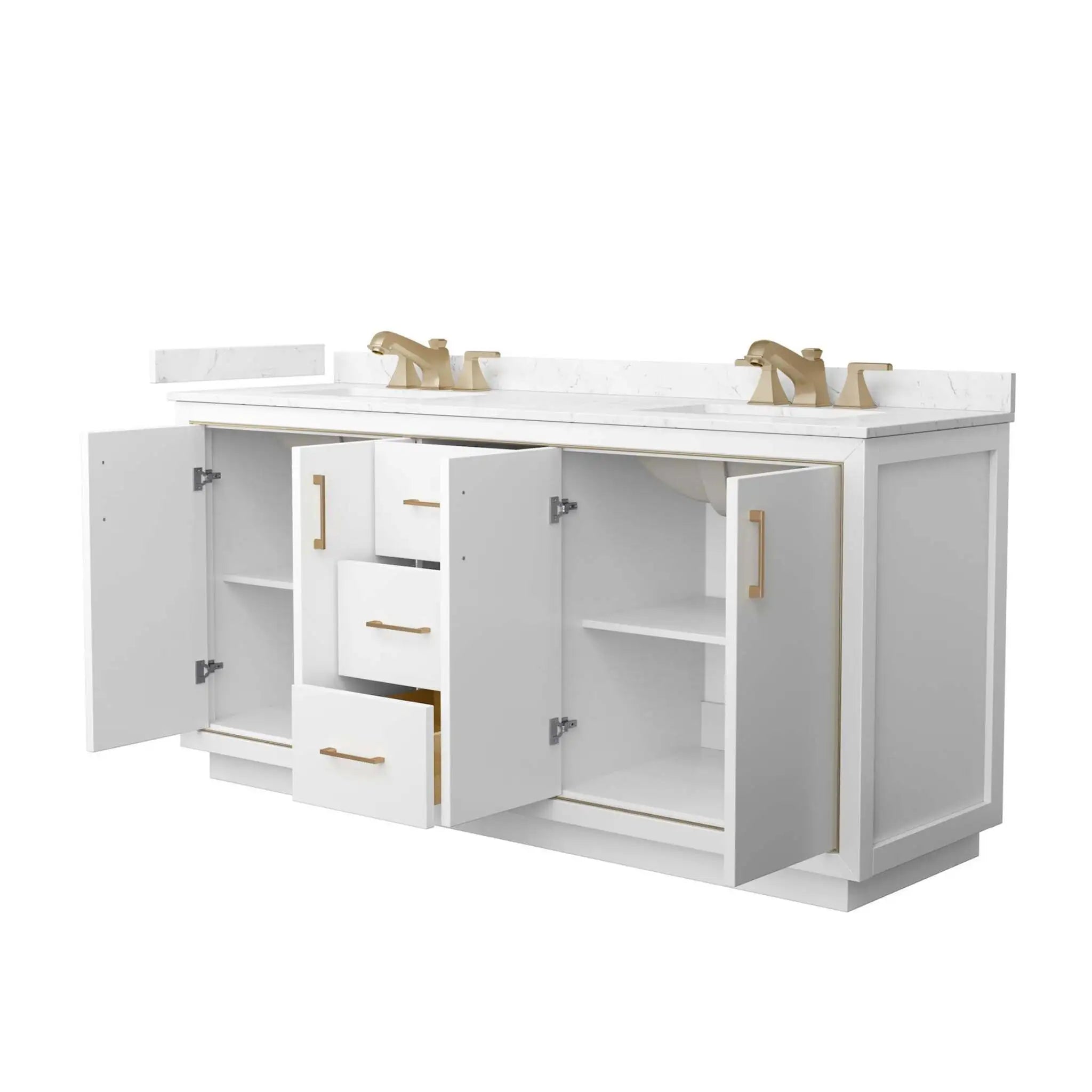 72" Icon Double Bathroom Vanity in White with Satin Bronze Trim by Wyndham