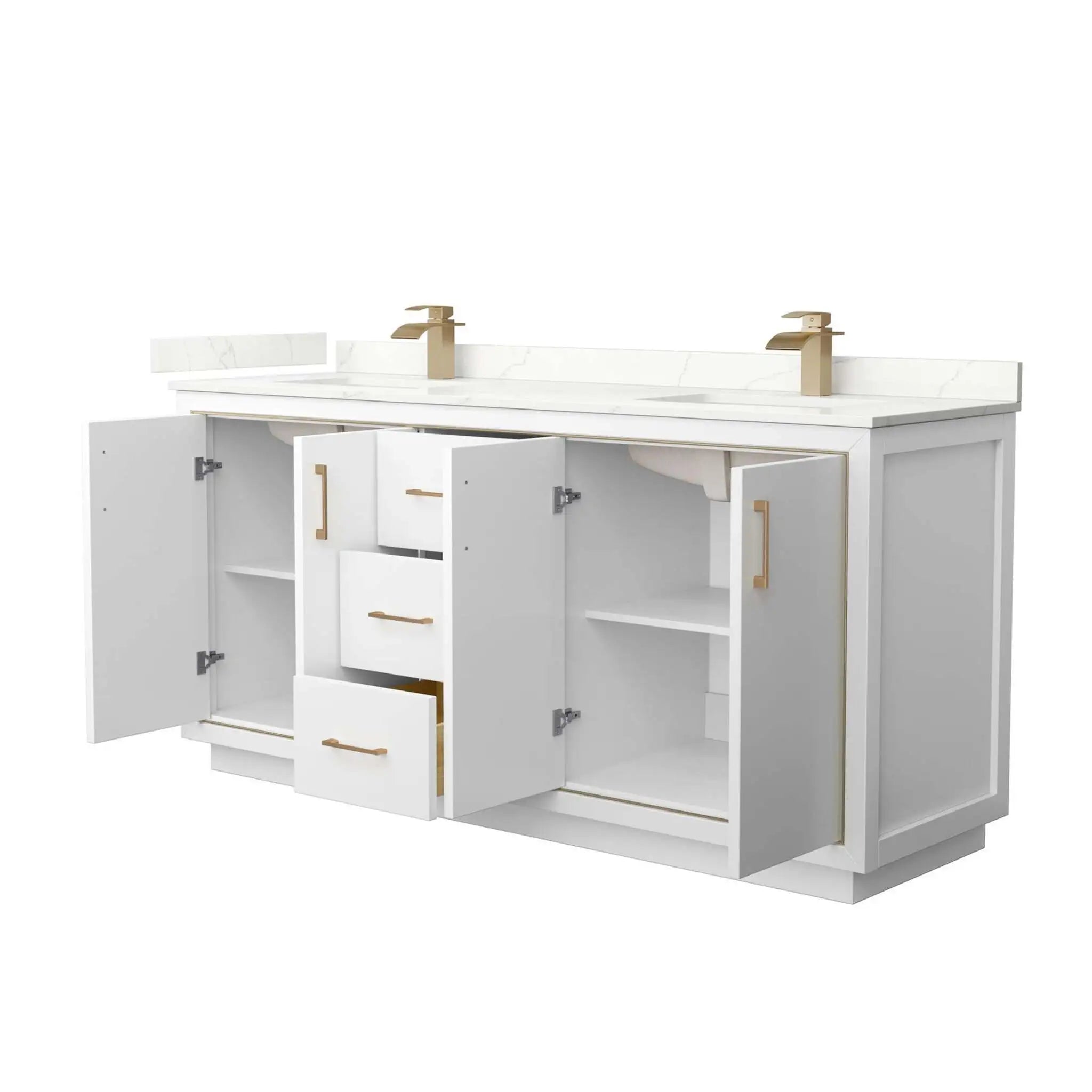 72" Icon Double Bathroom Vanity in White with Satin Bronze Trim by Wyndham