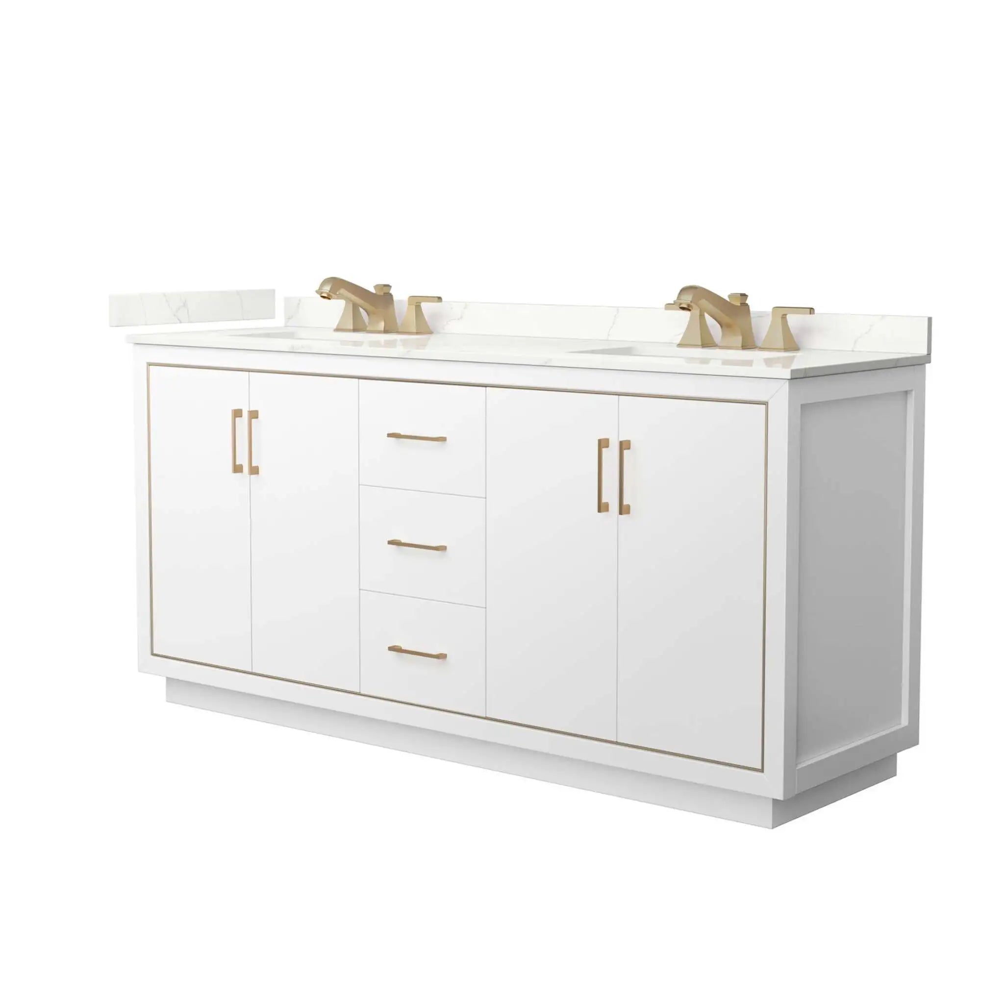 72" Icon Double Bathroom Vanity in White with Satin Bronze Trim by Wyndham