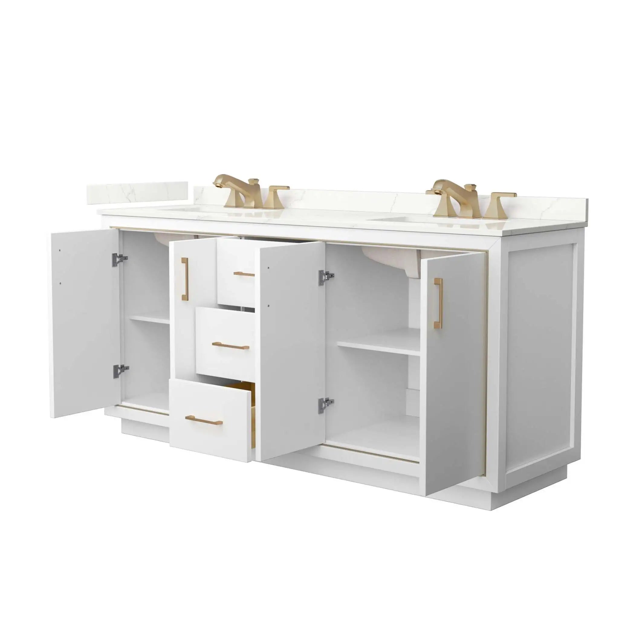 72" Icon Double Bathroom Vanity in White with Satin Bronze Trim by Wyndham