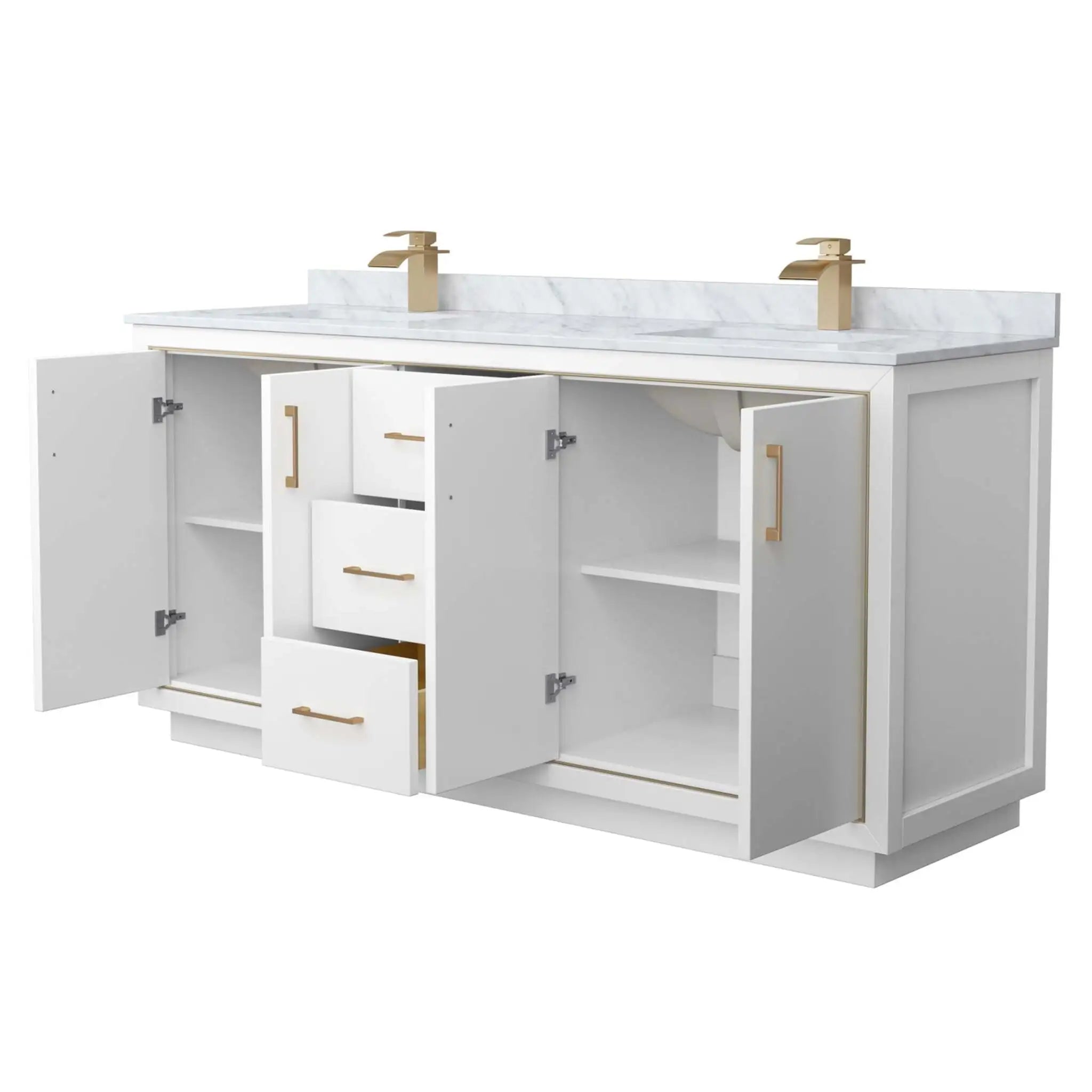 72" Icon Double Bathroom Vanity in White with Satin Bronze Trim by Wyndham