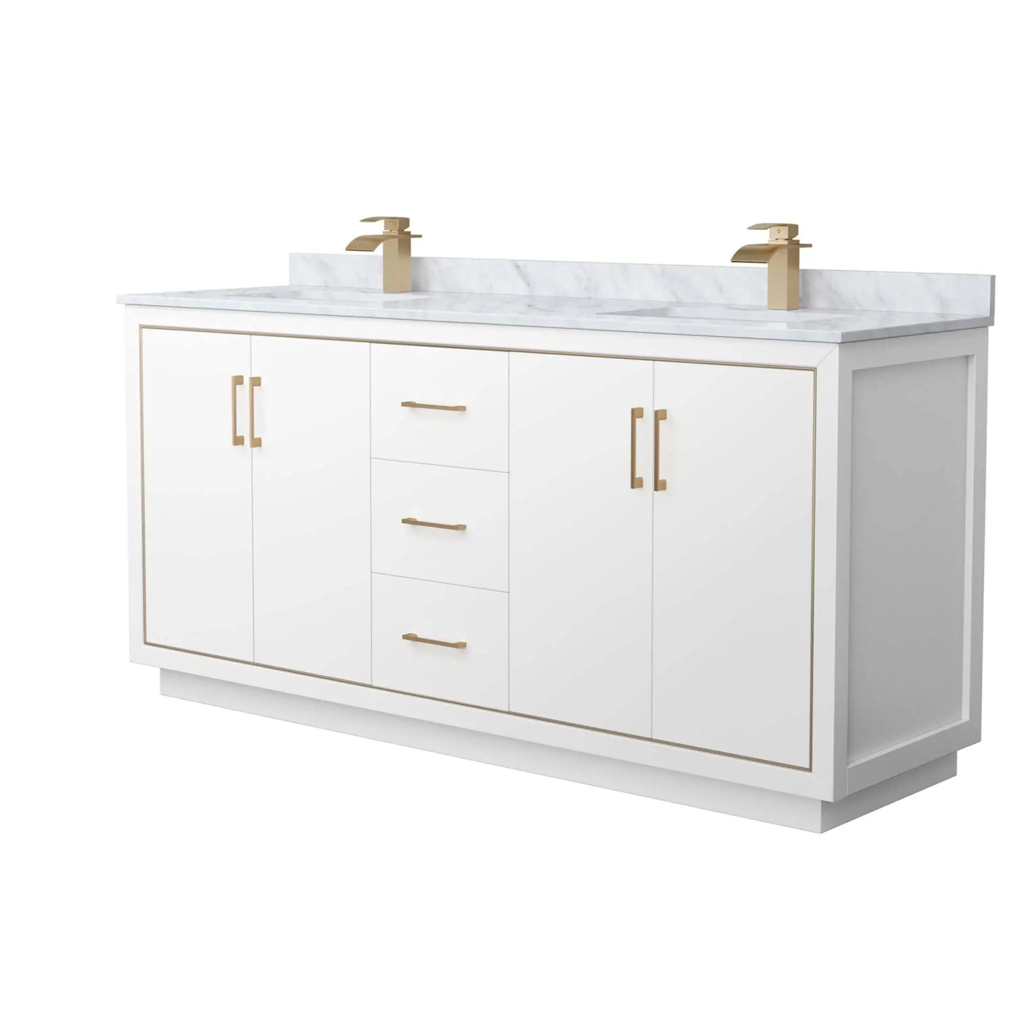 72" Icon Double Bathroom Vanity in White with Satin Bronze Trim by Wyndham