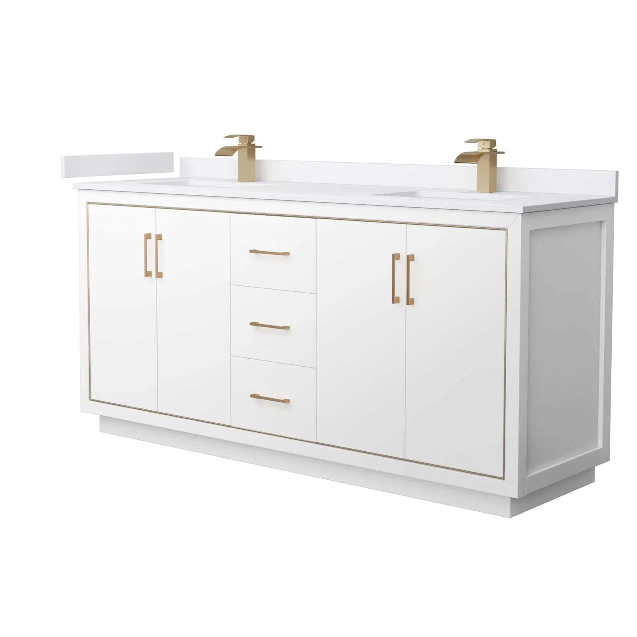 72" Icon Double Bathroom Vanity in White with Satin Bronze Trim by Wyndham