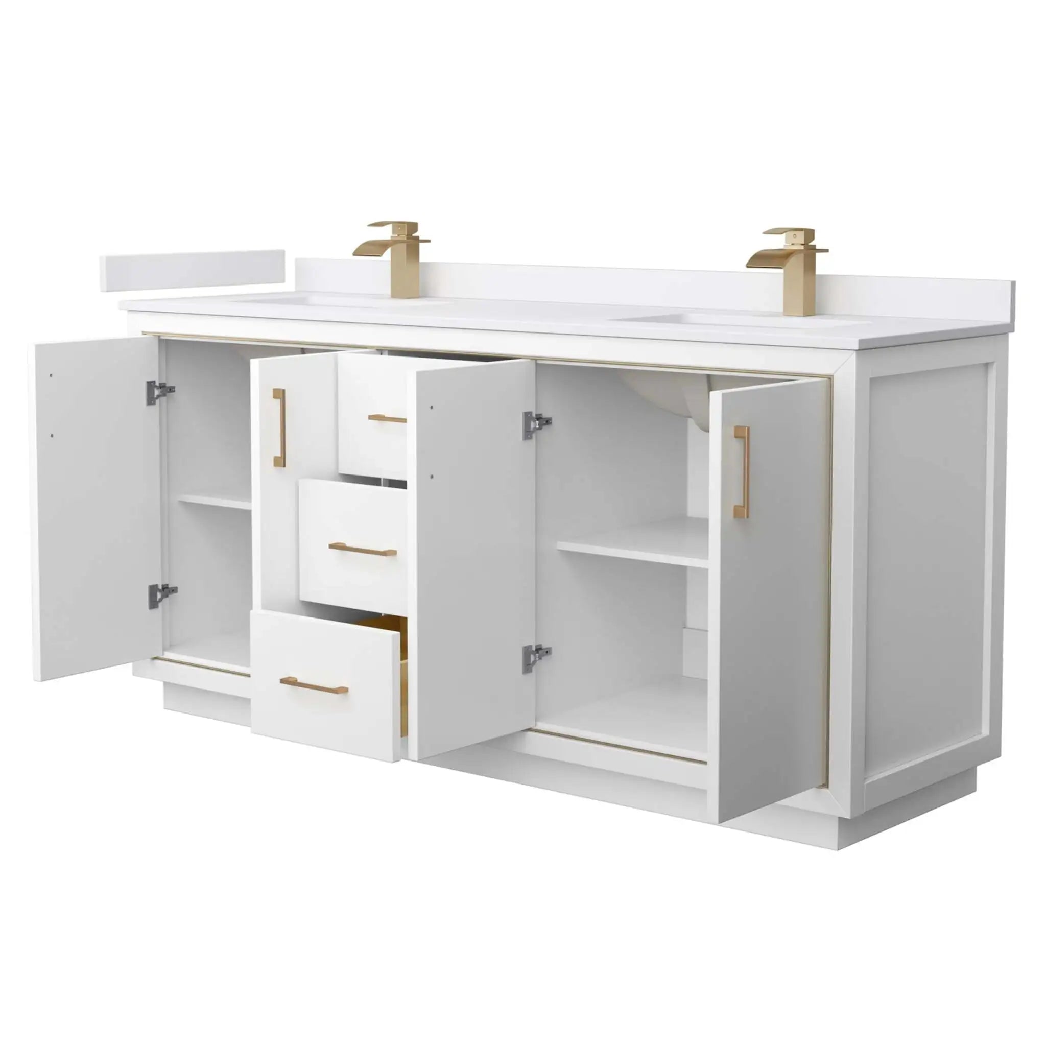72" Icon Double Bathroom Vanity in White with Satin Bronze Trim by Wyndham