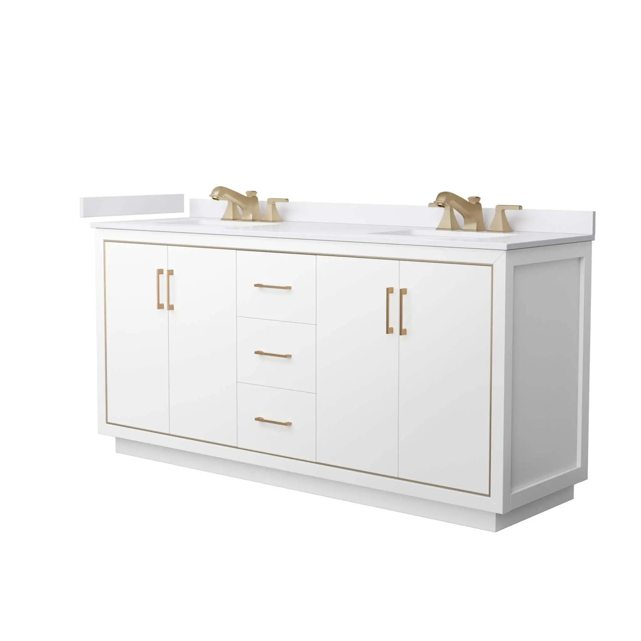 72" Icon Double Bathroom Vanity in White with Satin Bronze Trim by Wyndham