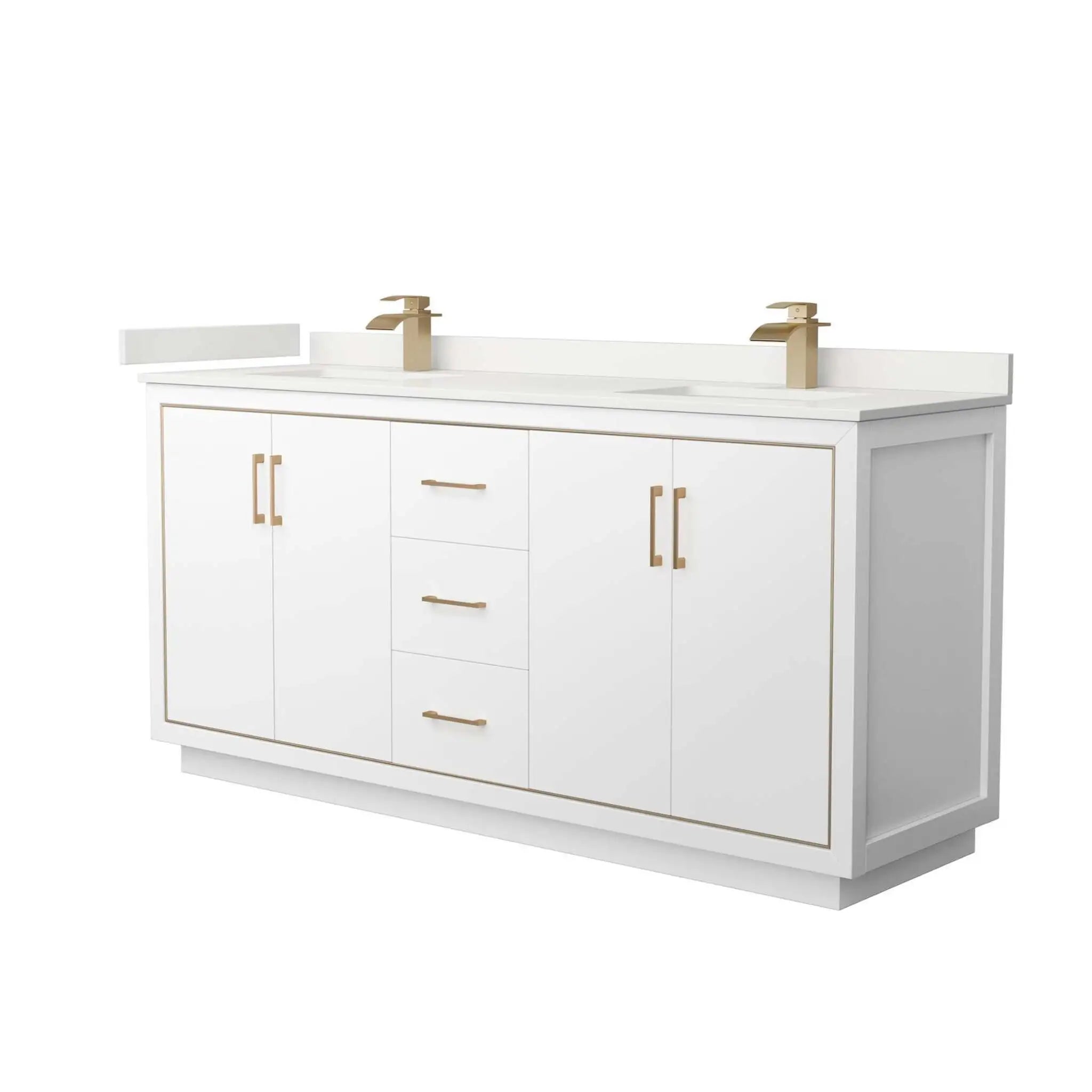 72" Icon Double Bathroom Vanity in White with Satin Bronze Trim by Wyndham