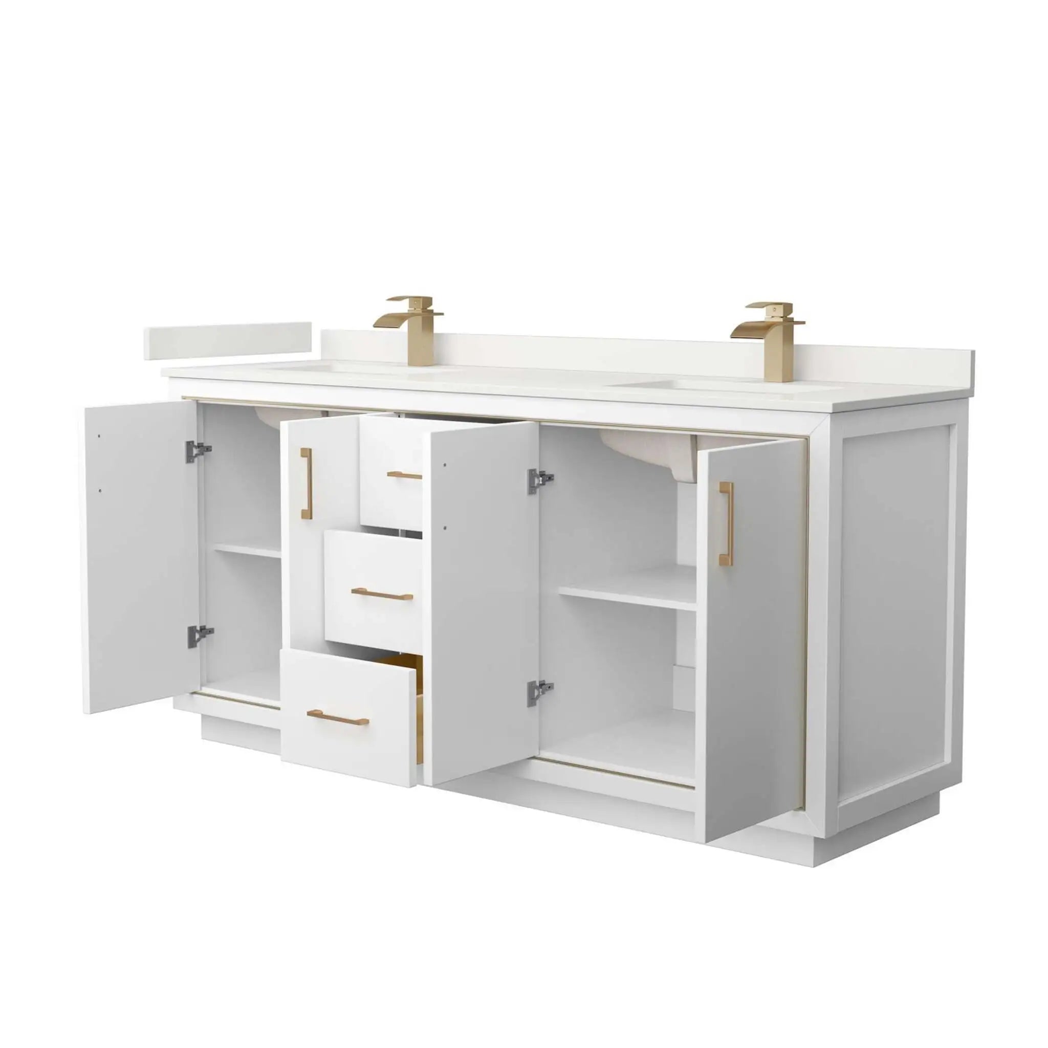 72" Icon Double Bathroom Vanity in White with Satin Bronze Trim by Wyndham