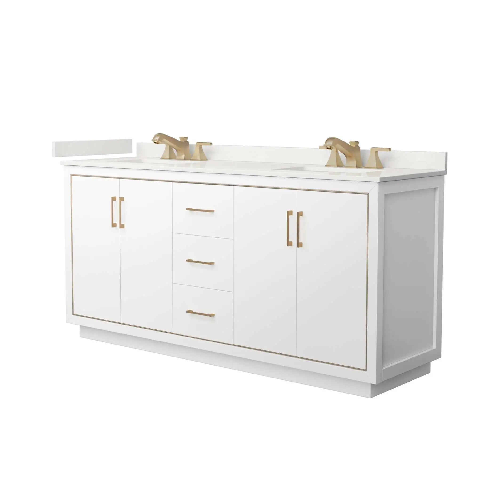 72" Icon Double Bathroom Vanity in White with Satin Bronze Trim by Wyndham