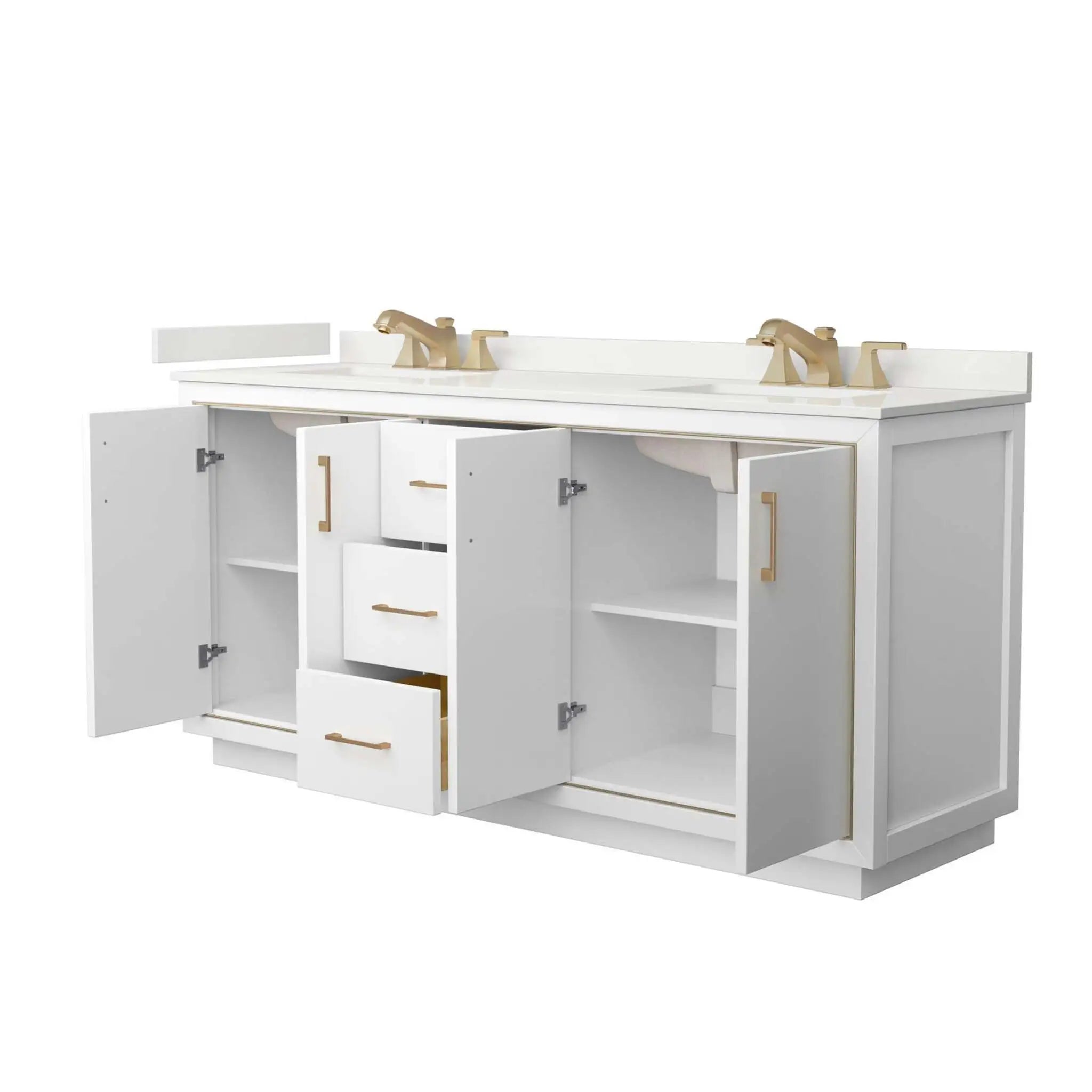 72" Icon Double Bathroom Vanity in White with Satin Bronze Trim by Wyndham