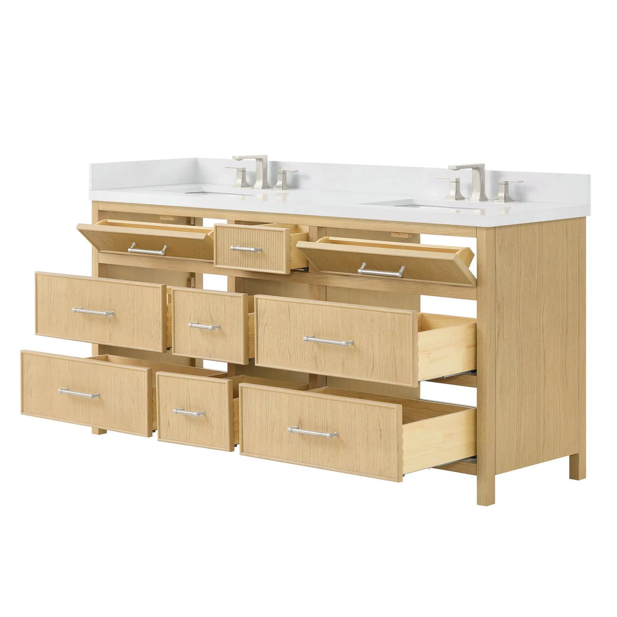 72" Isola Double Bathroom Vanity Scandinavian Oak Brushed Nickel Trim by wyndham View 15