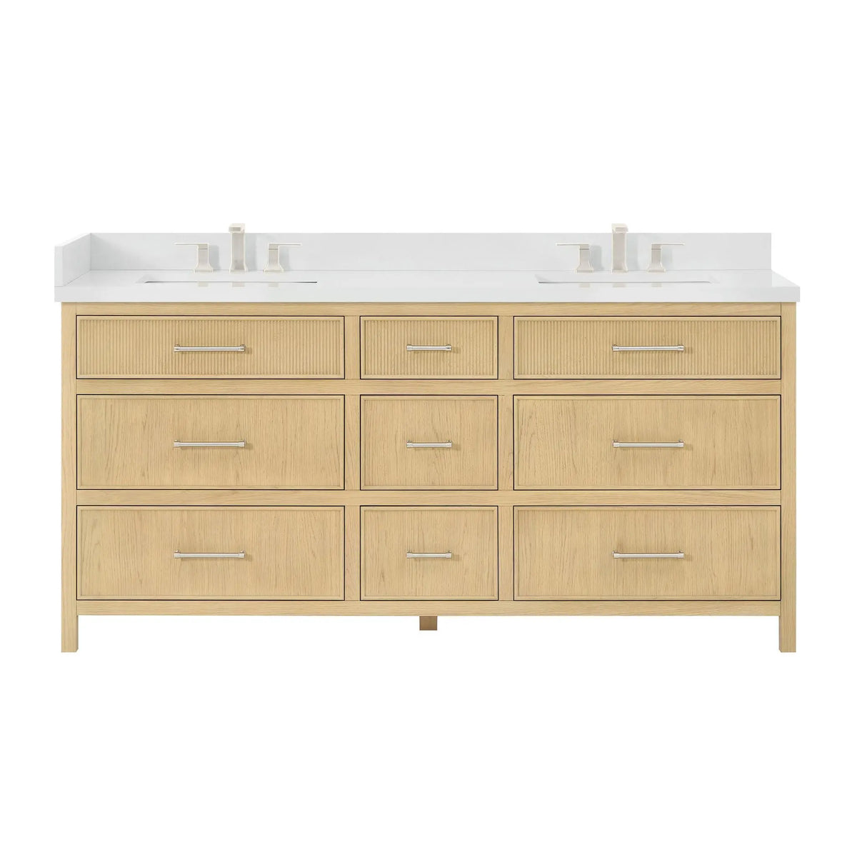 72" Isola Double Bathroom Vanity Scandinavian Oak Brushed Nickel Trim by wyndham View 13