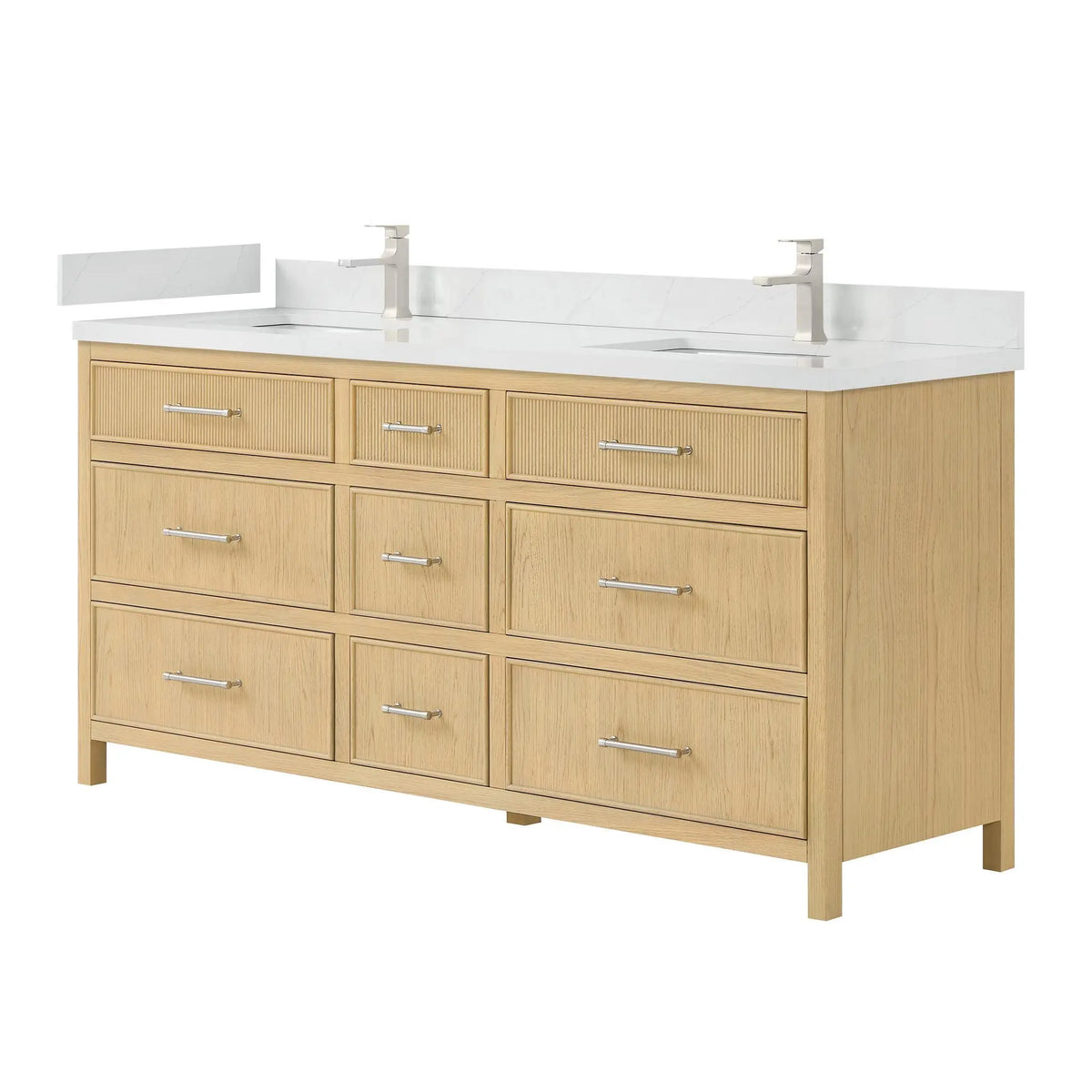 72" Isola Double Bathroom Vanity Scandinavian Oak Brushed Nickel Trim by wyndham View 4