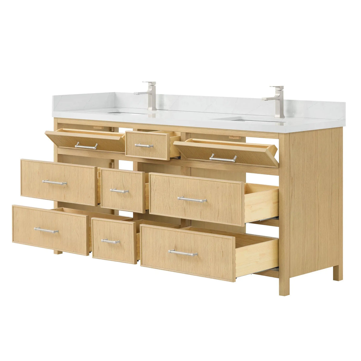 72" Isola Double Bathroom Vanity Scandinavian Oak Brushed Nickel Trim by wyndham View 3