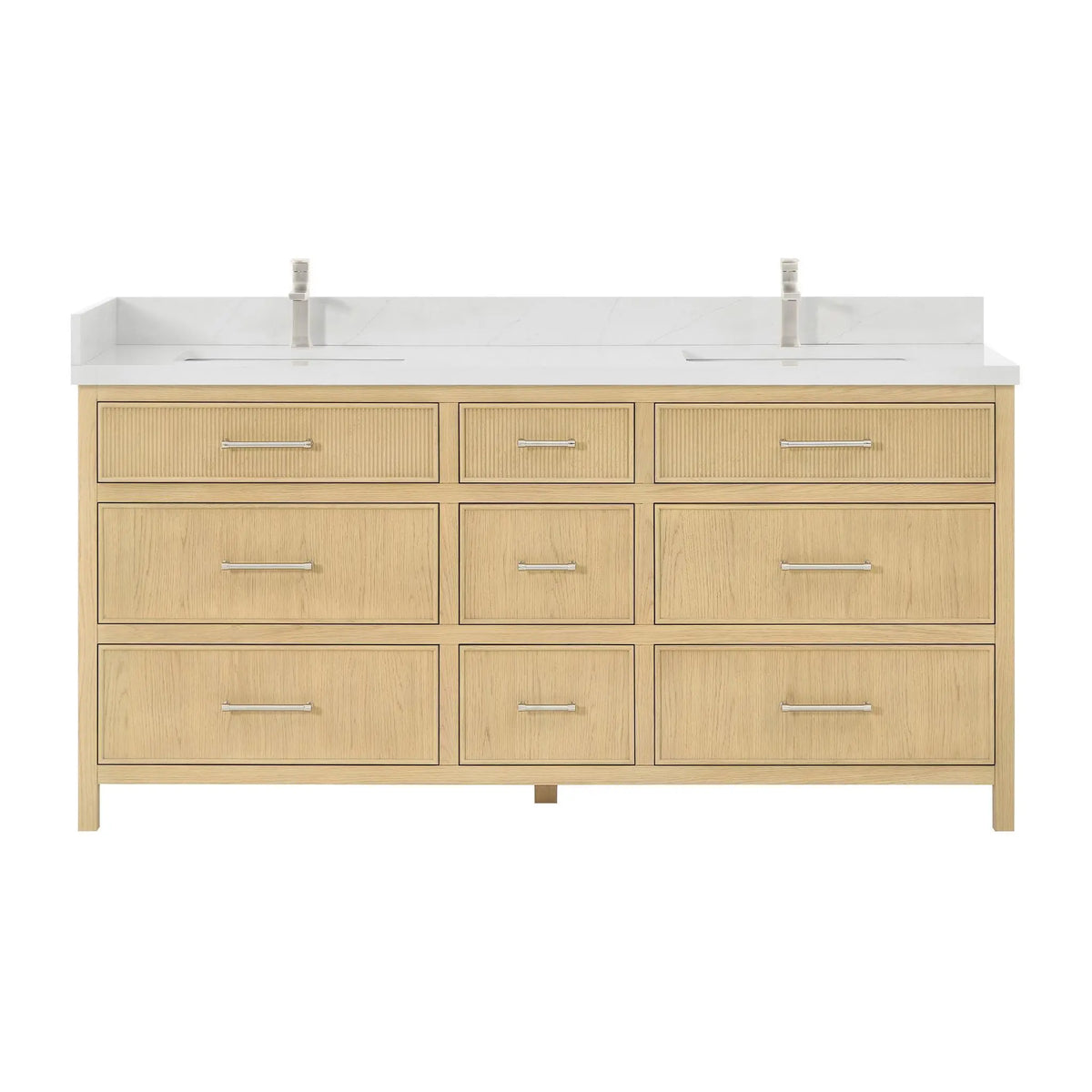 72" Isola Double Bathroom Vanity Scandinavian Oak Brushed Nickel Trim by wyndham View 1