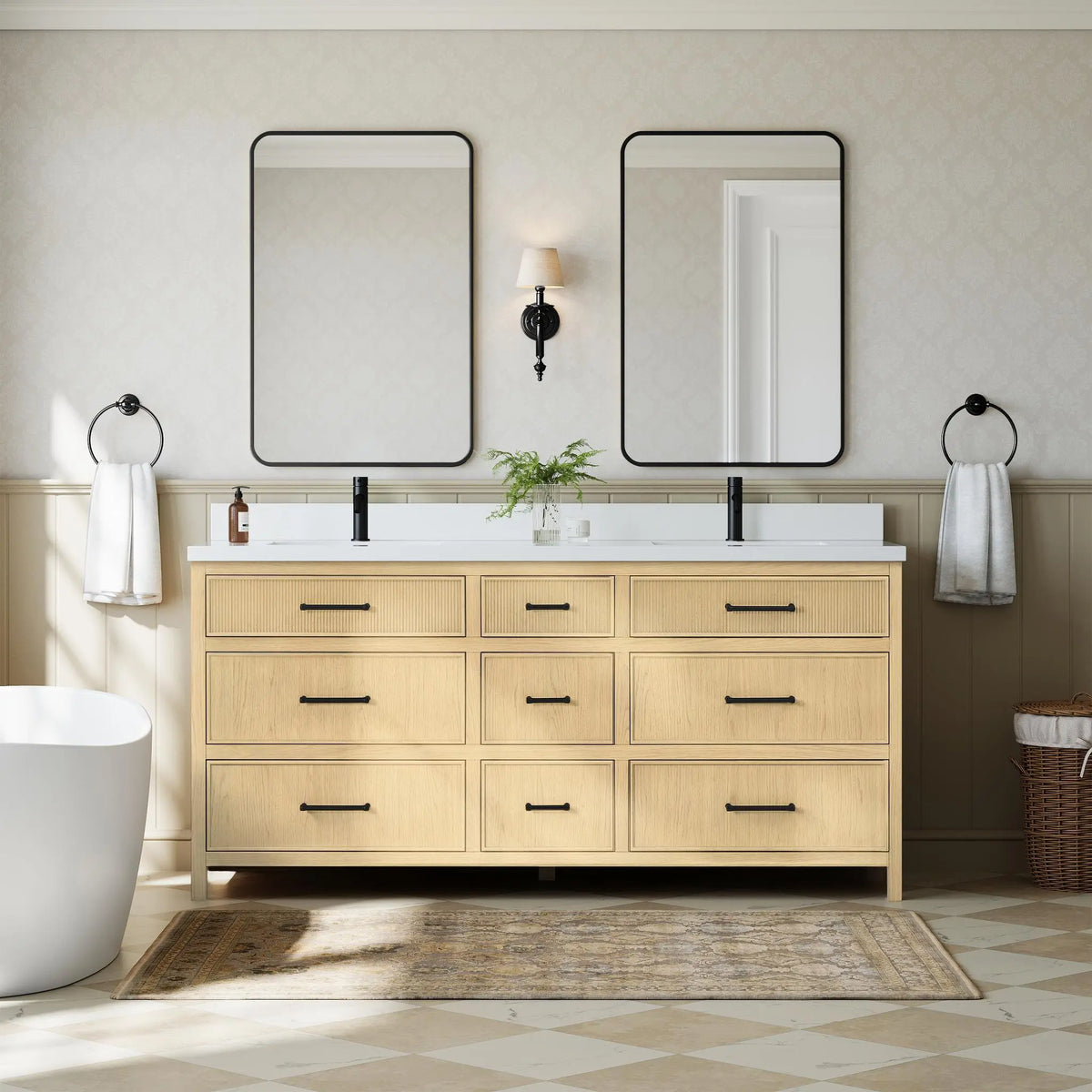 72" Isola Double Bathroom Vanity Scandinavian Oak Matte Black Trim by wyndham View 10