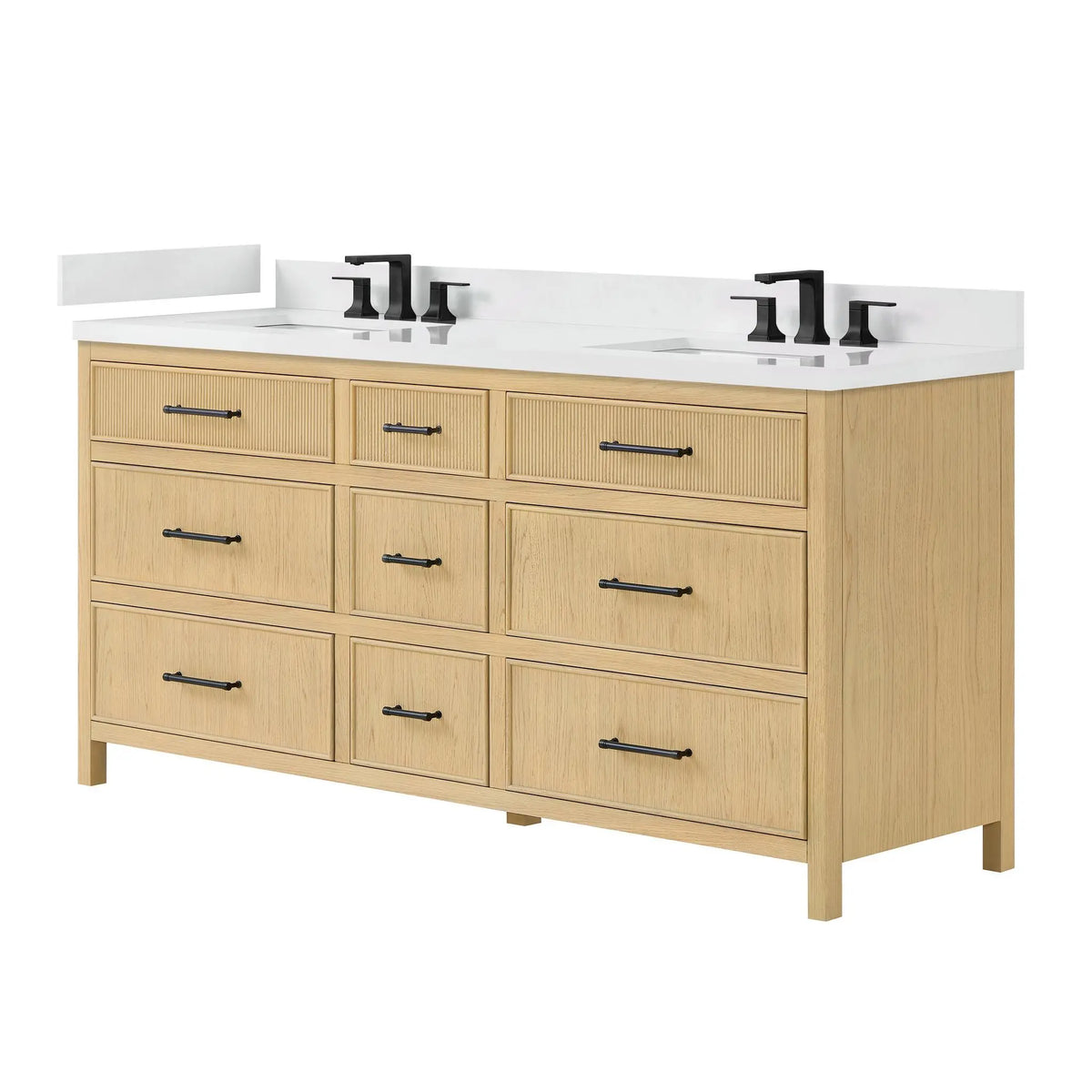 72" Isola Double Bathroom Vanity Scandinavian Oak Matte Black Trim by wyndham View 16