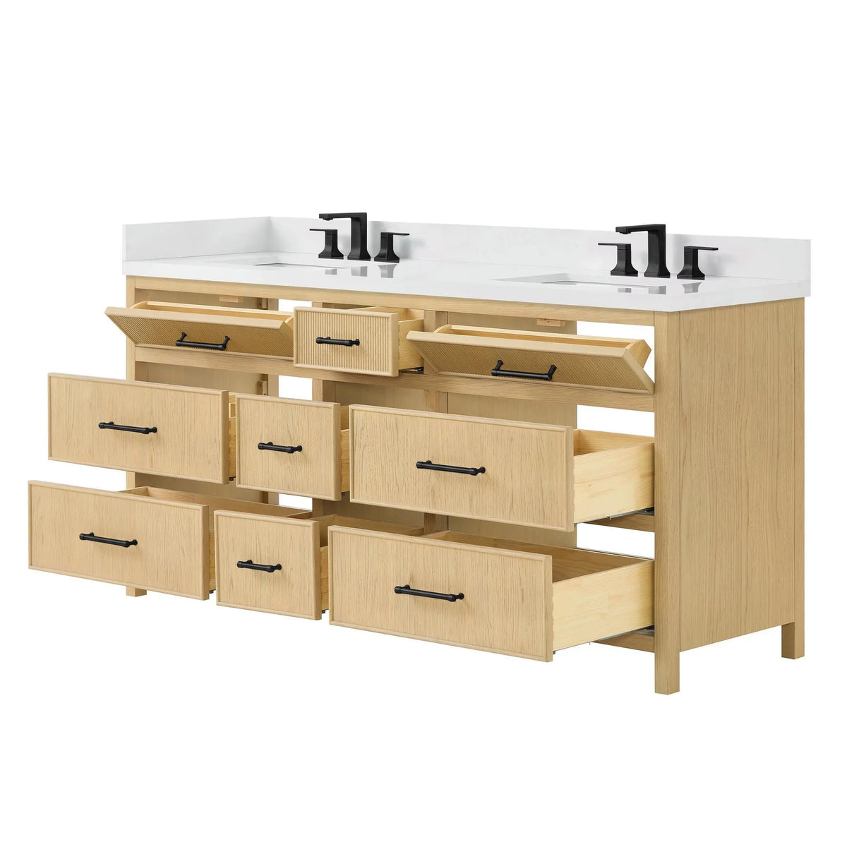 72" Isola Double Bathroom Vanity Scandinavian Oak Matte Black Trim by wyndham View 15