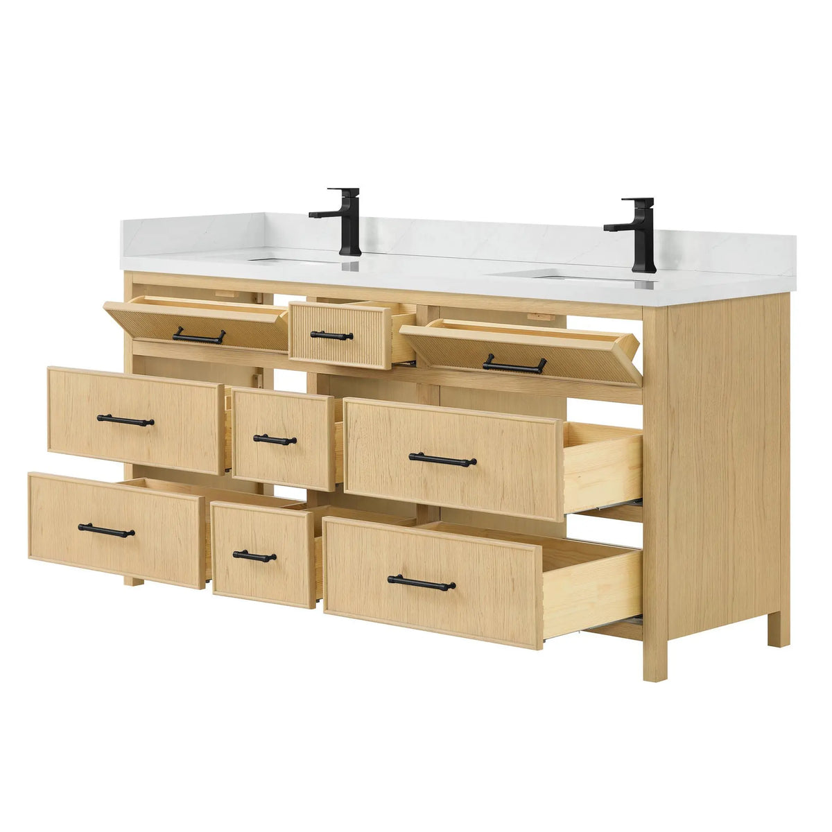 72" Isola Double Bathroom Vanity Scandinavian Oak Matte Black Trim by wyndham View 3