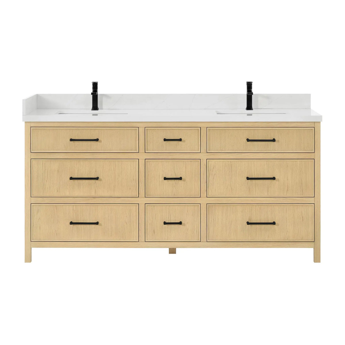 72" Isola Double Bathroom Vanity Scandinavian Oak Matte Black Trim by wyndham View 1