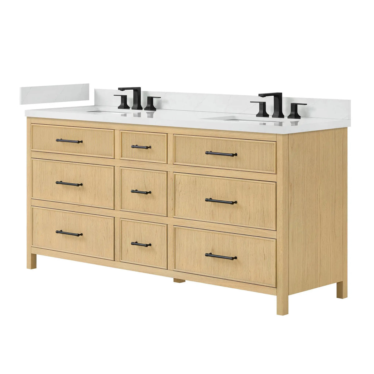 72" Isola Double Bathroom Vanity Scandinavian Oak Matte Black Trim by wyndham View 8