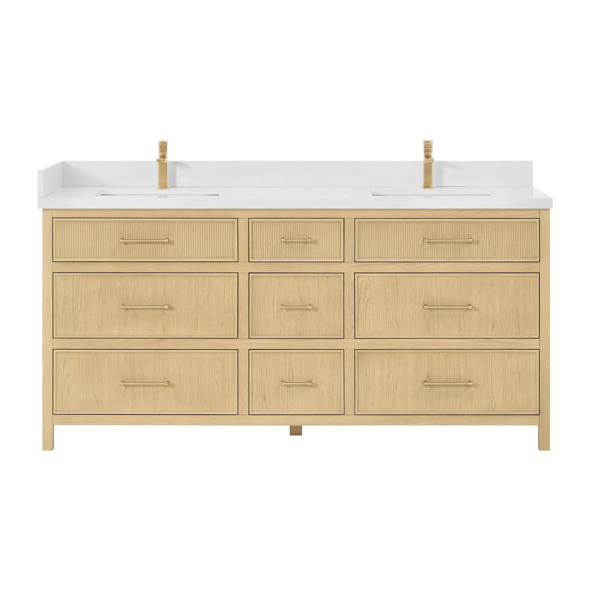 72" Isola Double Bathroom Vanity Scandinavian Oak Satin Bronze Trim by wyndham View 9