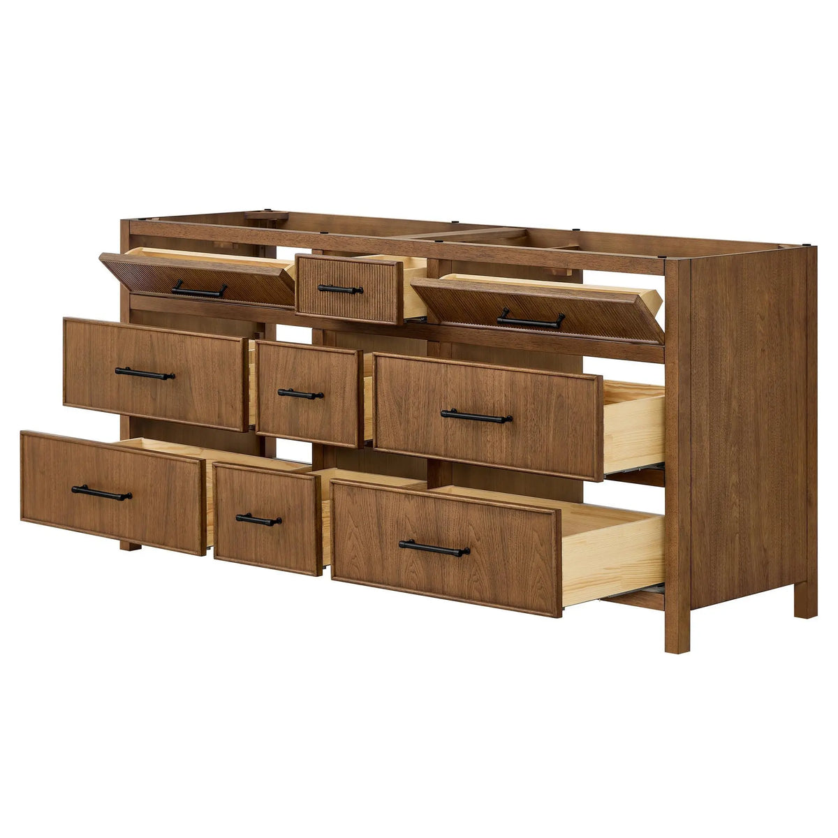 72" Isola Double Bathroom Vanity Toasted Walnut Matte Black Trim by wyndham View 18