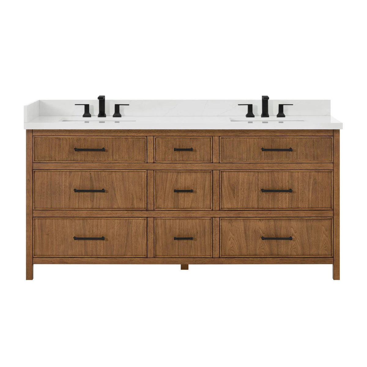 72" Isola Double Bathroom Vanity Toasted Walnut Matte Black Trim by wyndham View 5