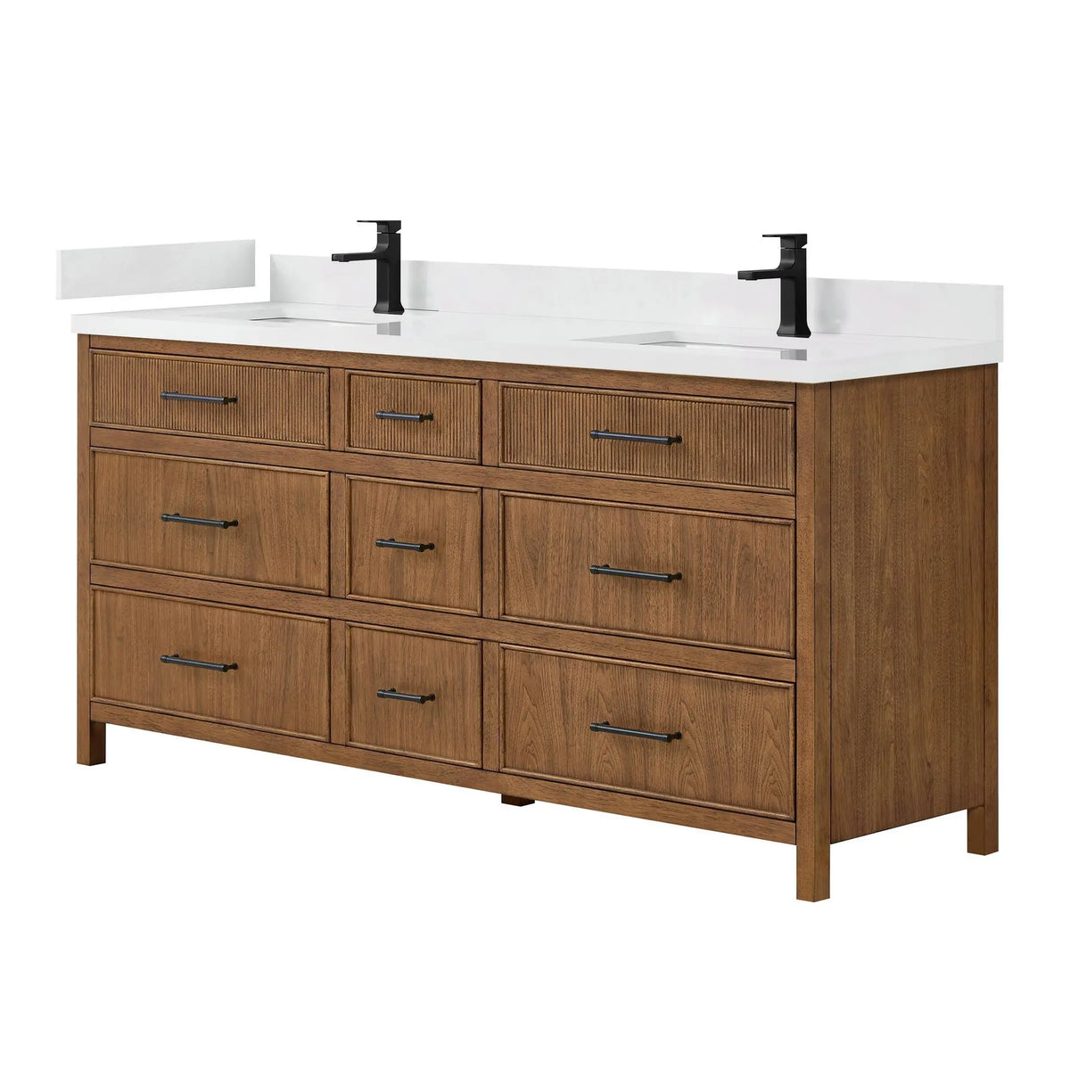 72" Isola Double Bathroom Vanity Toasted Walnut Matte Black Trim by wyndham View 12