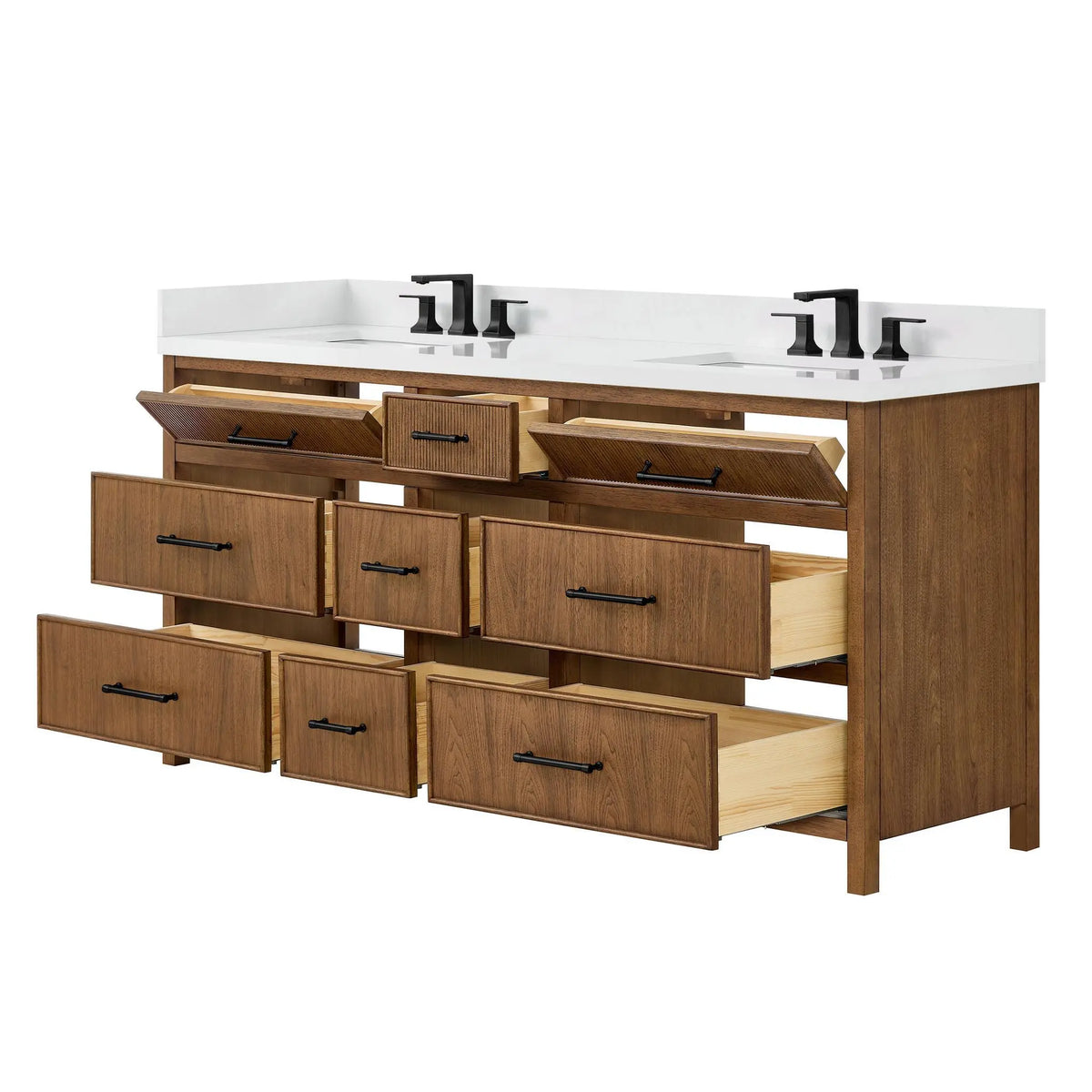 72" Isola Double Bathroom Vanity Toasted Walnut Matte Black Trim by wyndham View 15