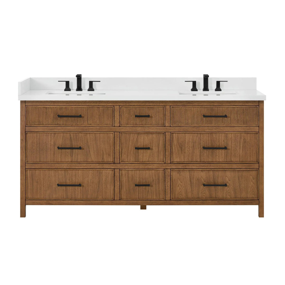 72" Isola Double Bathroom Vanity Toasted Walnut Matte Black Trim by wyndham View 13
