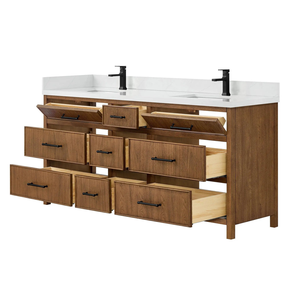 72" Isola Double Bathroom Vanity Toasted Walnut Matte Black Trim by wyndham View 3