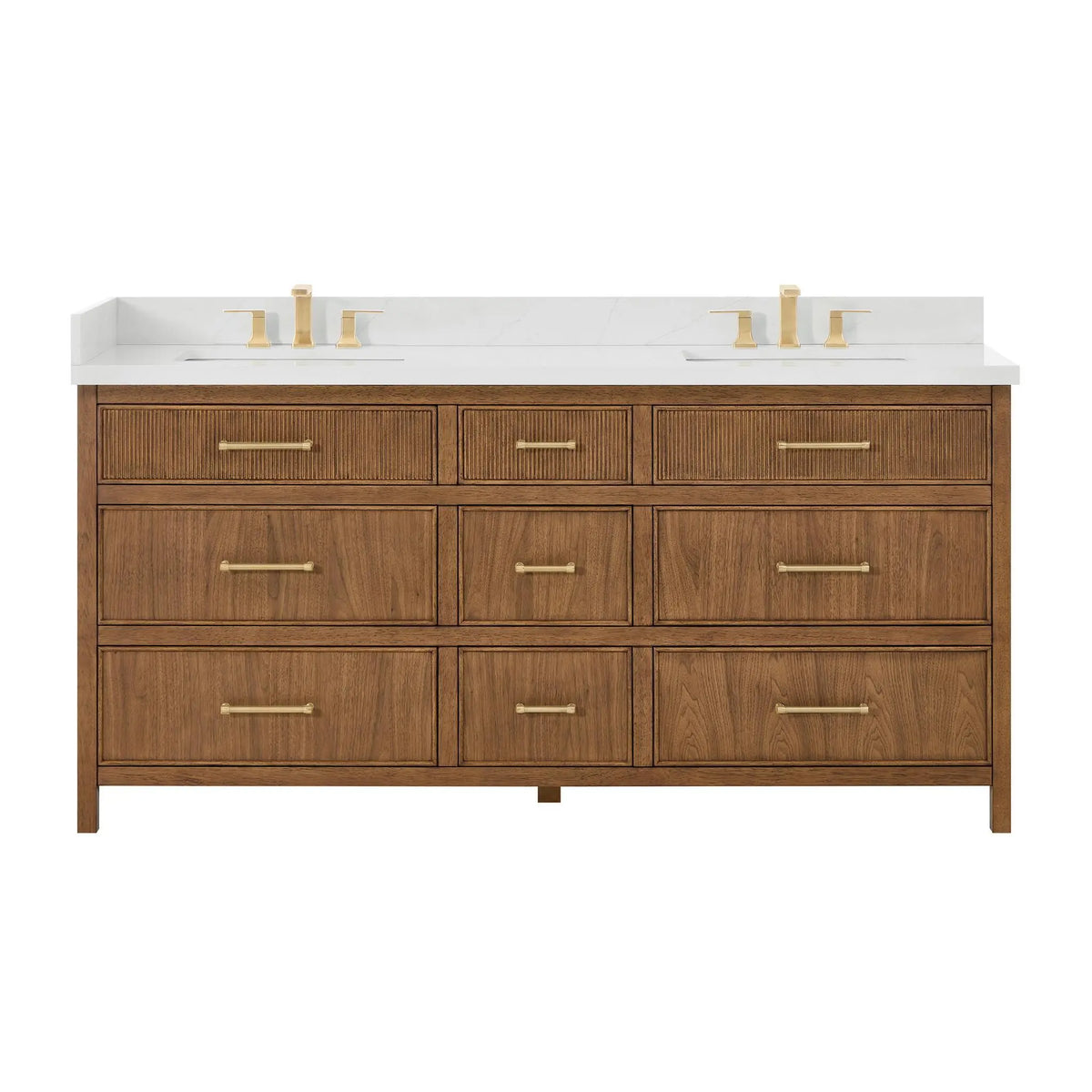 72" Isola Double Bathroom Vanity Toasted Walnut Satin Bronze Trim by wyndham View 5