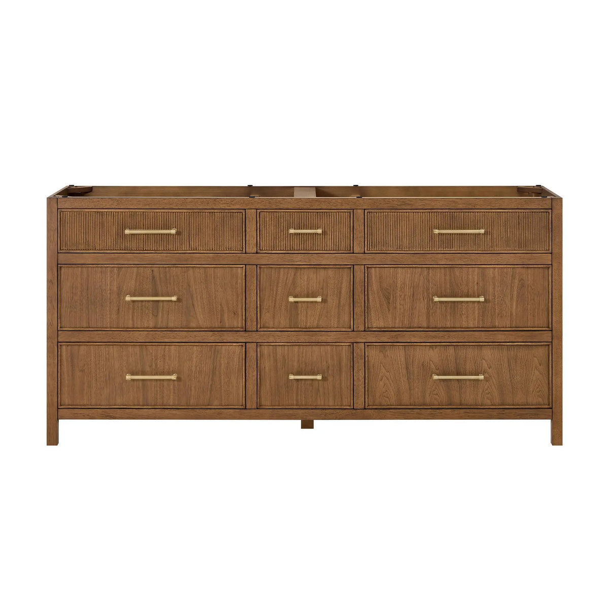 72" Isola Double Bathroom Vanity Toasted Walnut Satin Bronze Trim by wyndham View 17