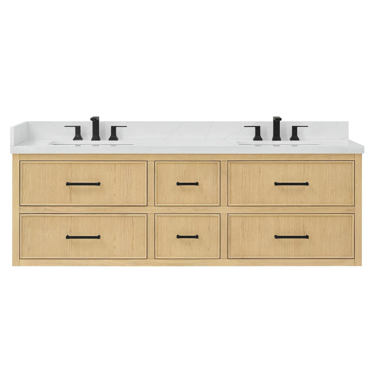 72" Isola Double Wall Mounted Bathroom Vanity Scandinavian Oak Matte Black Trim by wyndham View 5