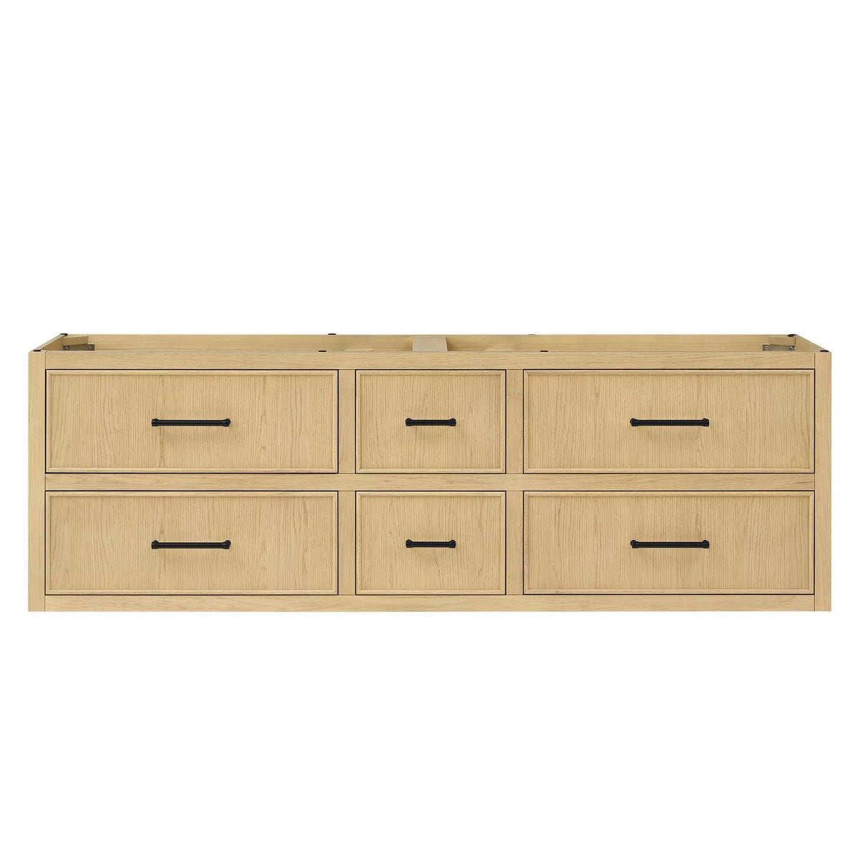 72" Isola Double Wall Mounted Bathroom Vanity Scandinavian Oak Matte Black Trim by wyndham View 17