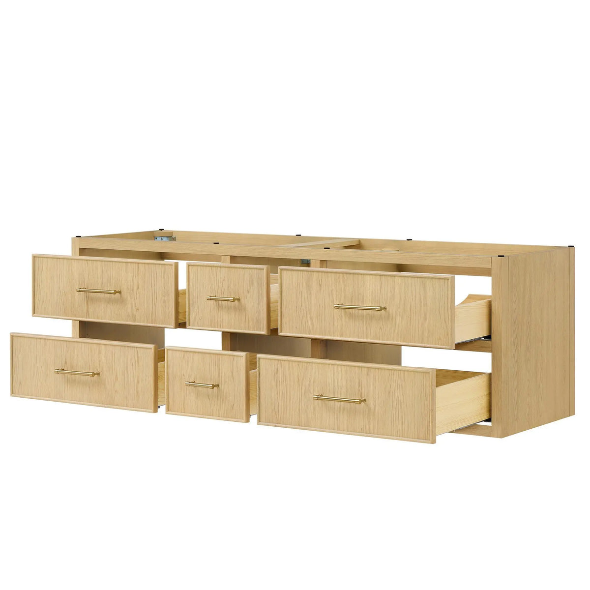 72" Isola Double Wall Mounted Bathroom Vanity Scandinavian Oak Satin Bronze Trim by wyndham View 18
